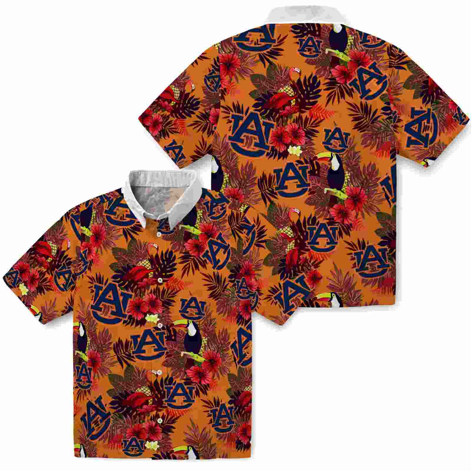 auburn tigers floral toucan navy blue red hawaiian shirt high quality