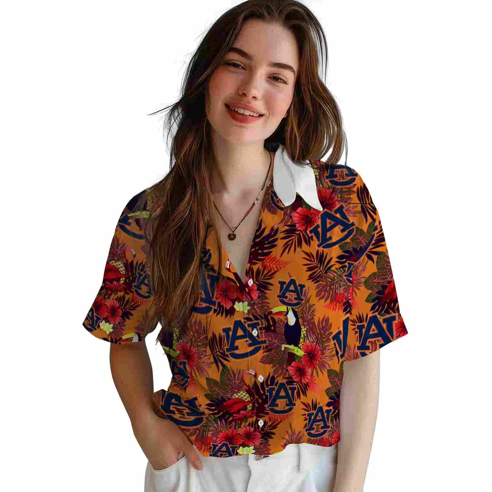 auburn tigers floral toucan navy blue red hawaiian shirt latest model