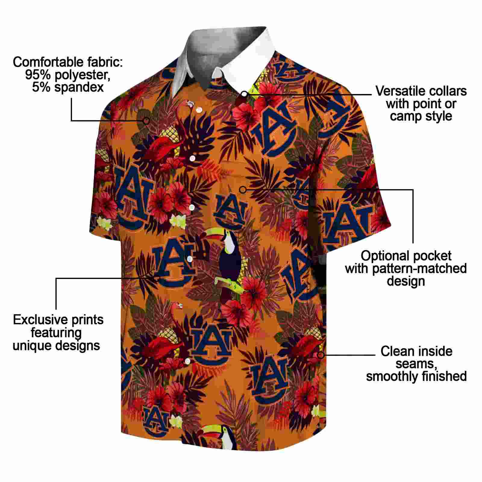 auburn tigers floral toucan navy blue red hawaiian shirt new arrival