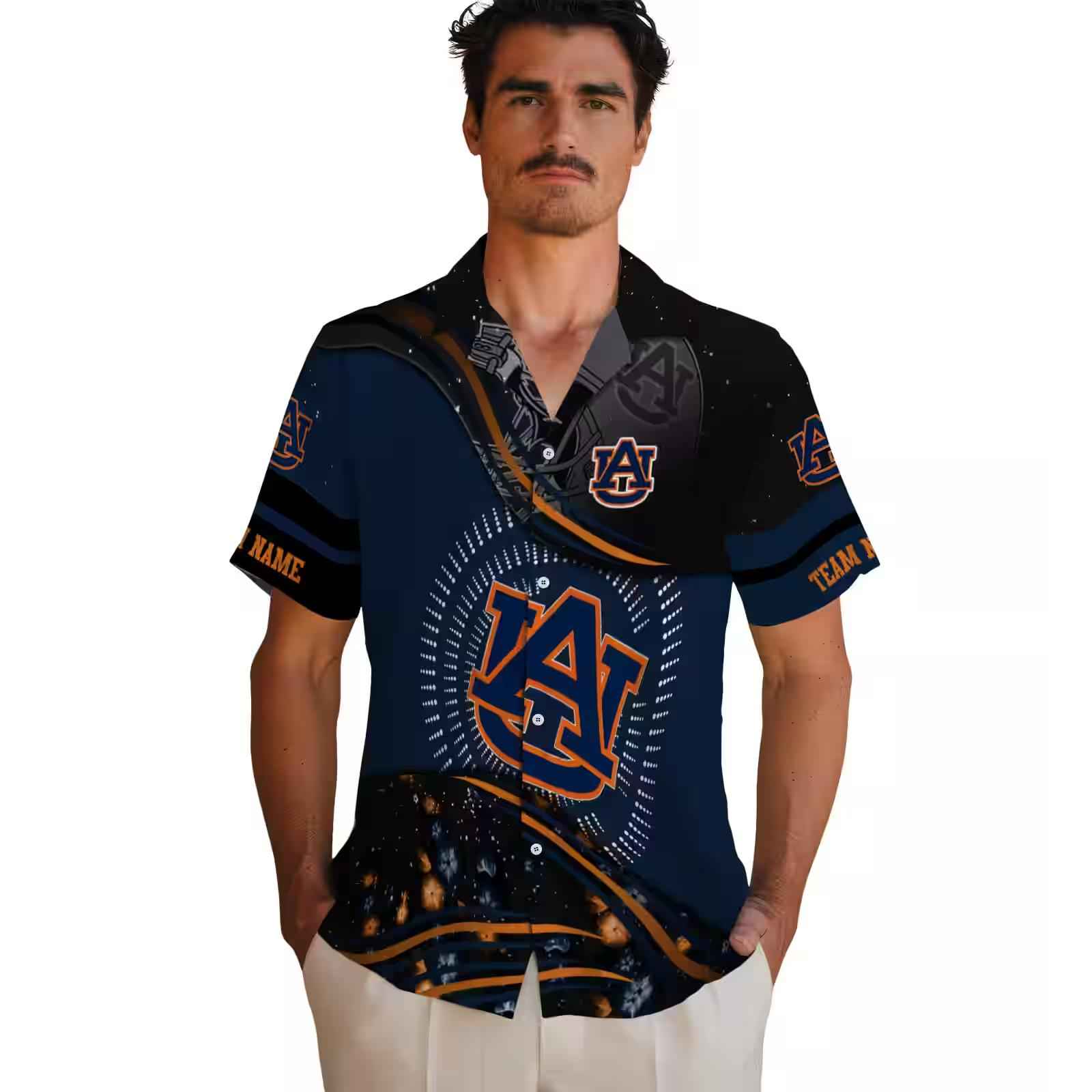 auburn tigers football wave navy blue black hawaiian shirt fashion forward