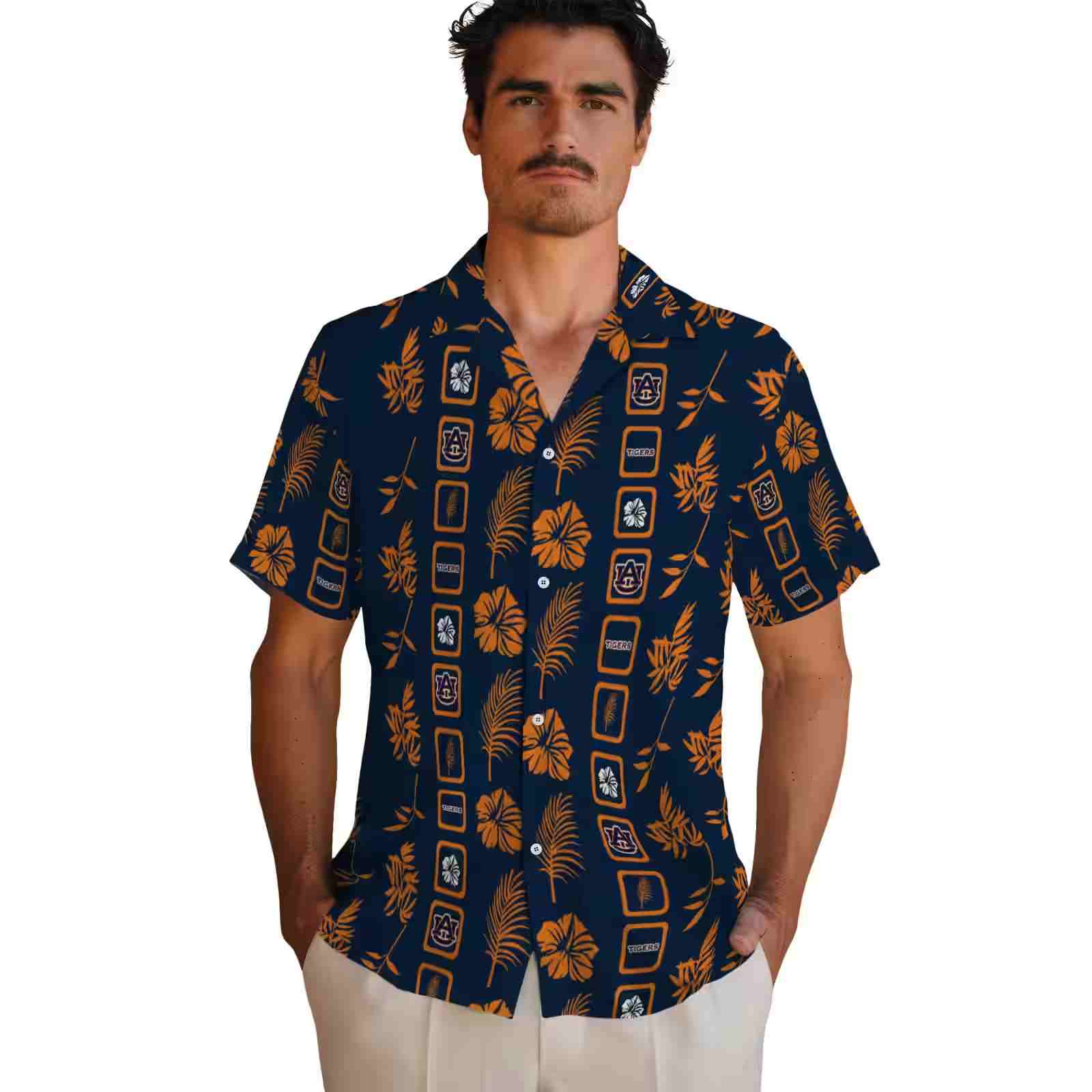 auburn tigers framed floral navy blue hawaiian shirt fashion forward