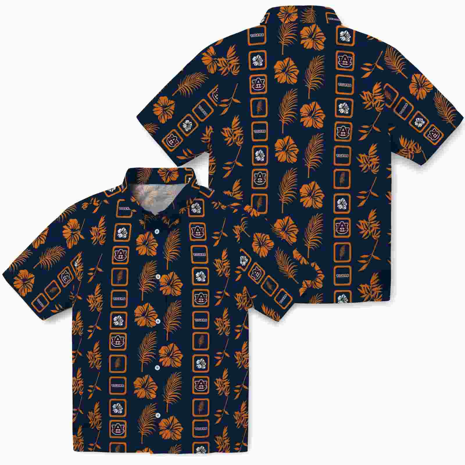 auburn tigers framed floral navy blue hawaiian shirt high quality