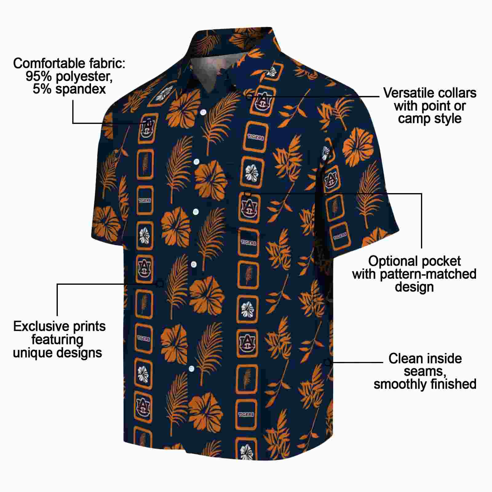 auburn tigers framed floral navy blue hawaiian shirt new arrival