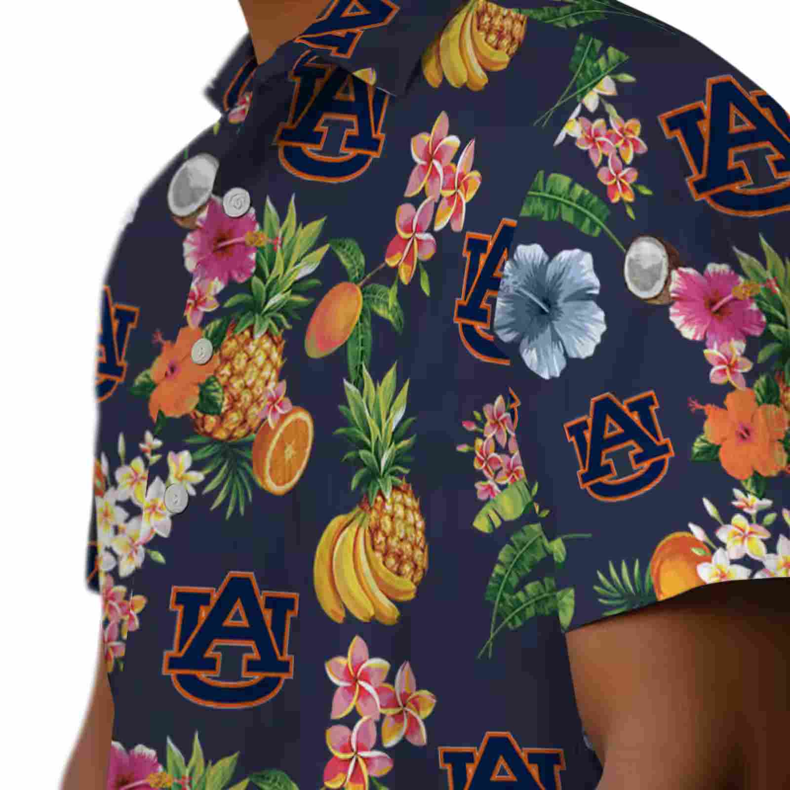 auburn tigers hibiscus and fruit navy blue hawaiian shirt trendy