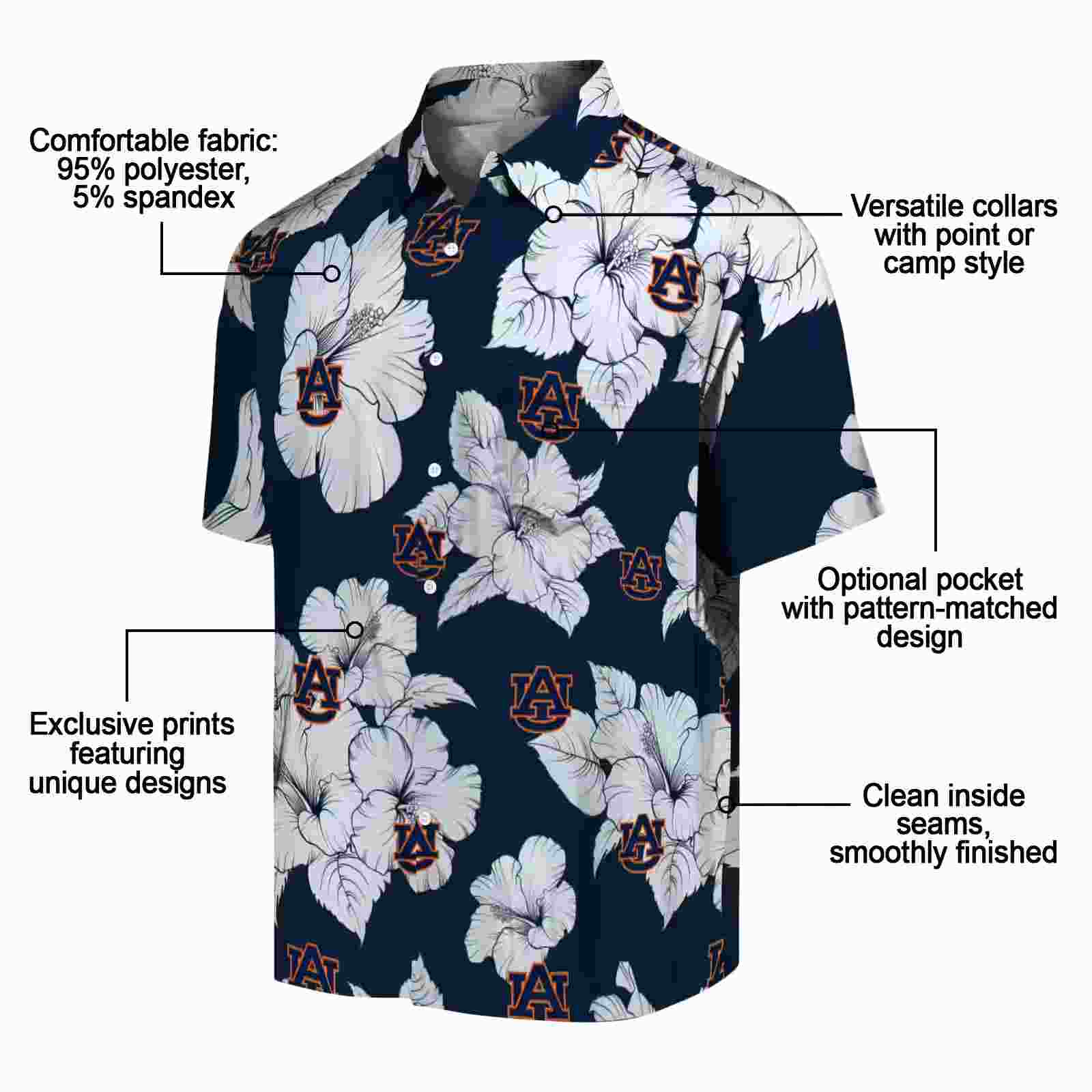 auburn tigers hibiscus blooms navy blue white hawaiian shirt new arrival