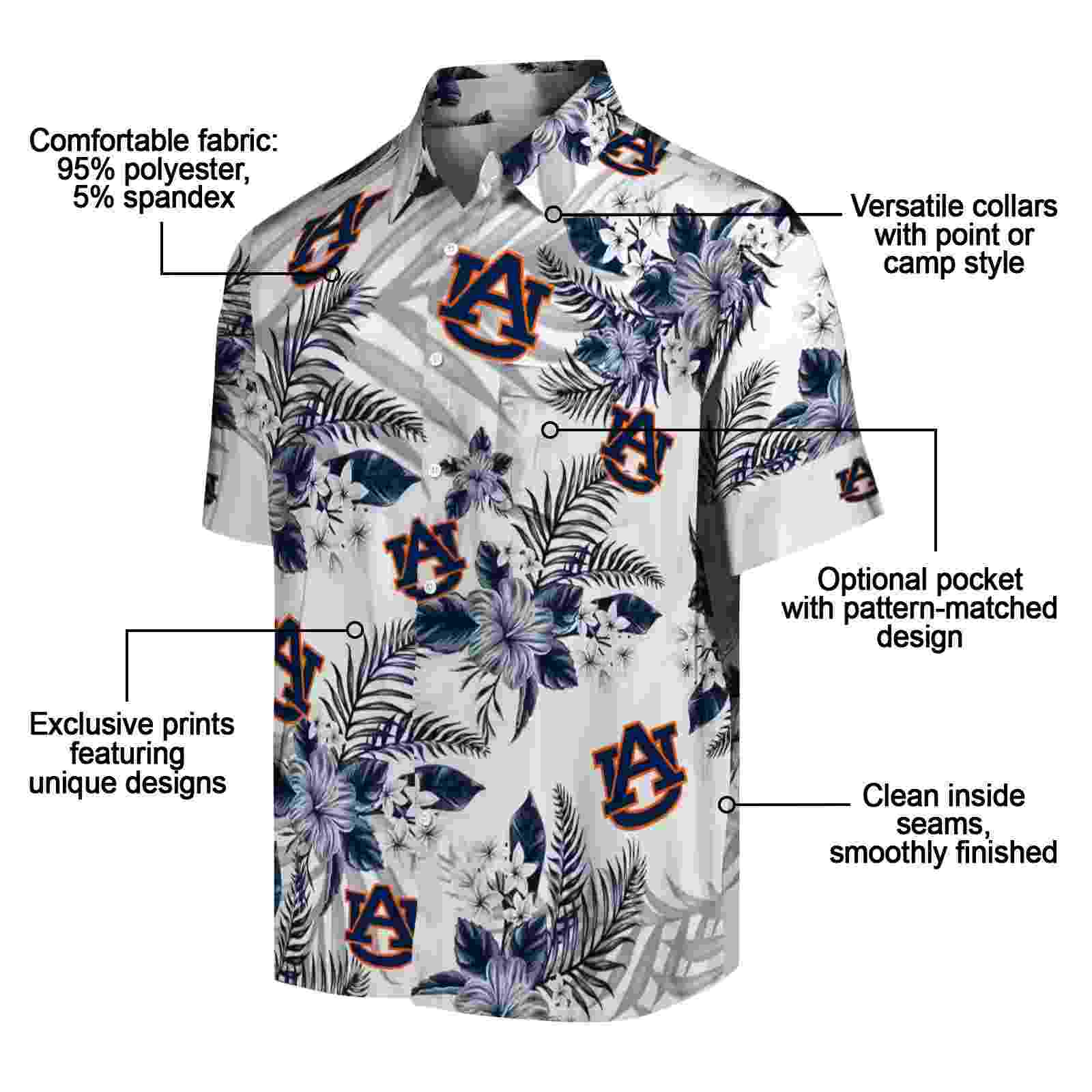 auburn tigers hibiscus palm leaves navy blue white hawaiian shirt new arrival