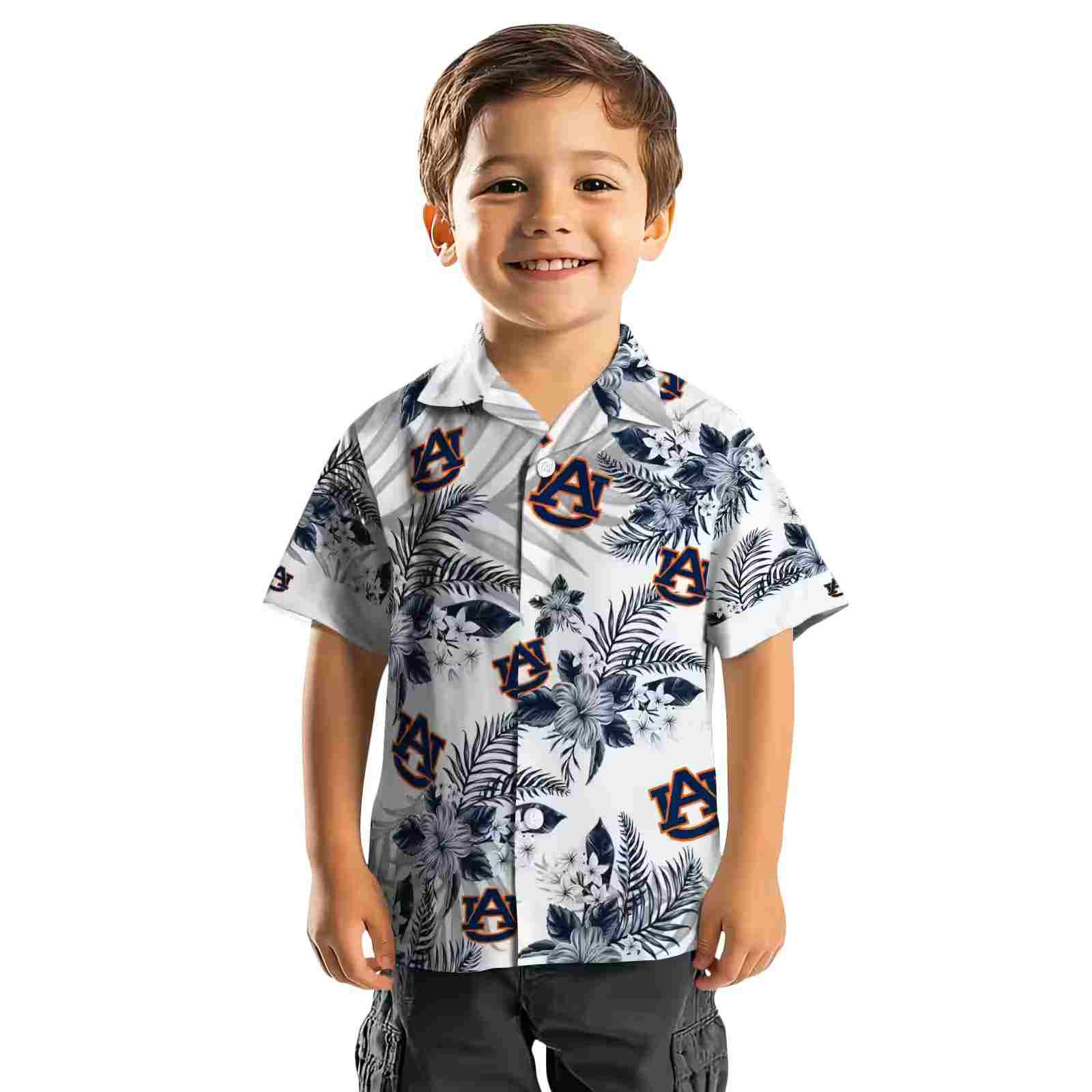 auburn tigers hibiscus palm leaves navy blue white hawaiian shirt top rated