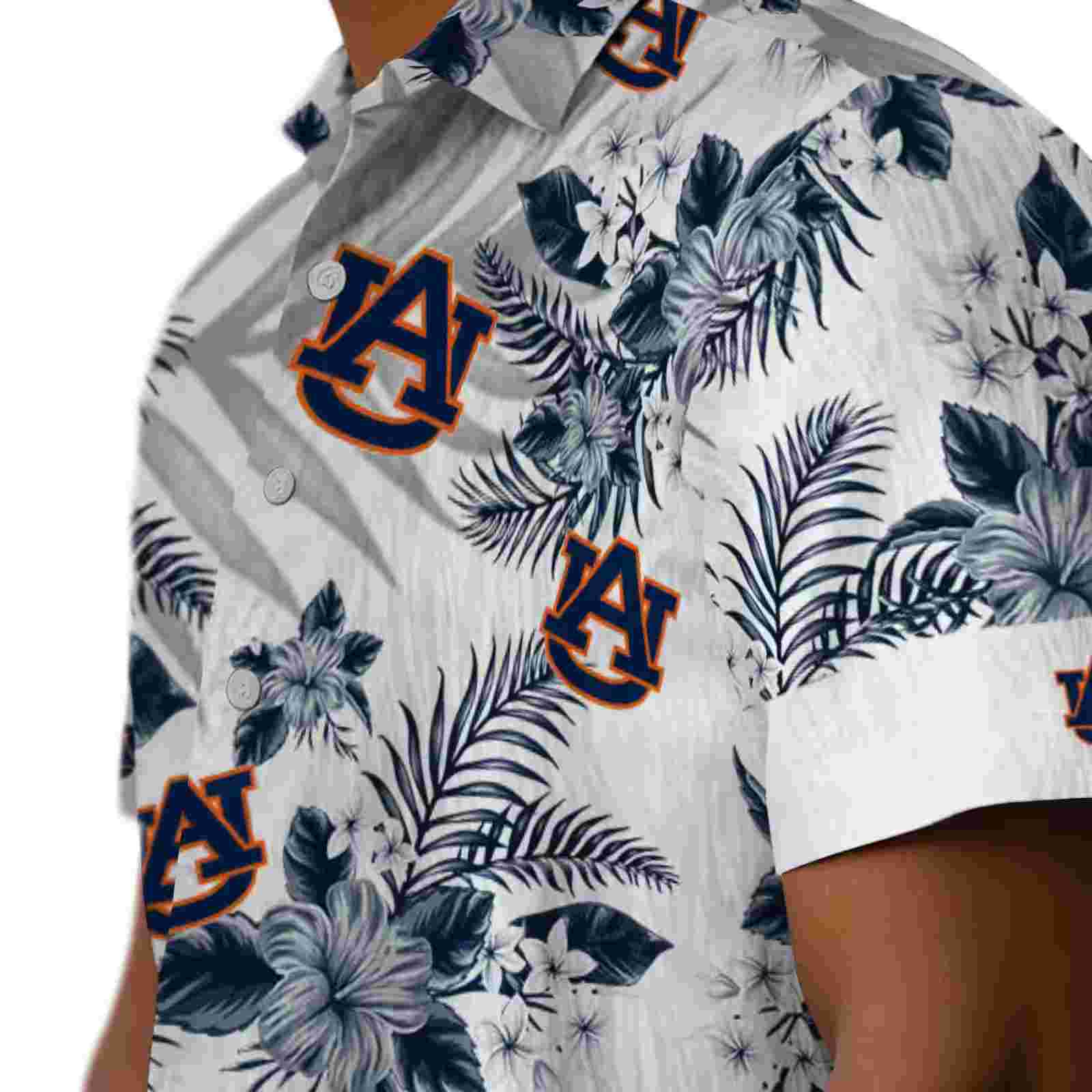 auburn tigers hibiscus palm leaves navy blue white hawaiian shirt trendy