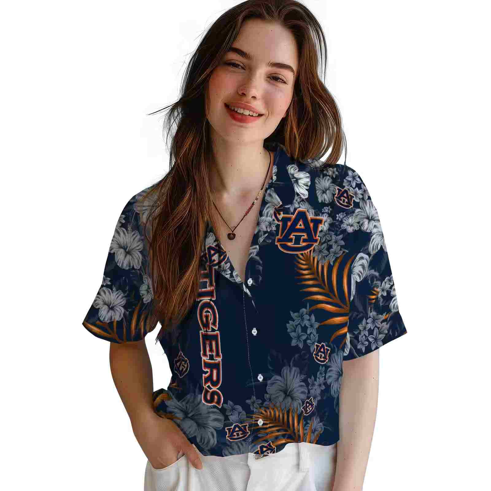 auburn tigers hibiscus print navy blue hawaiian shirt latest model