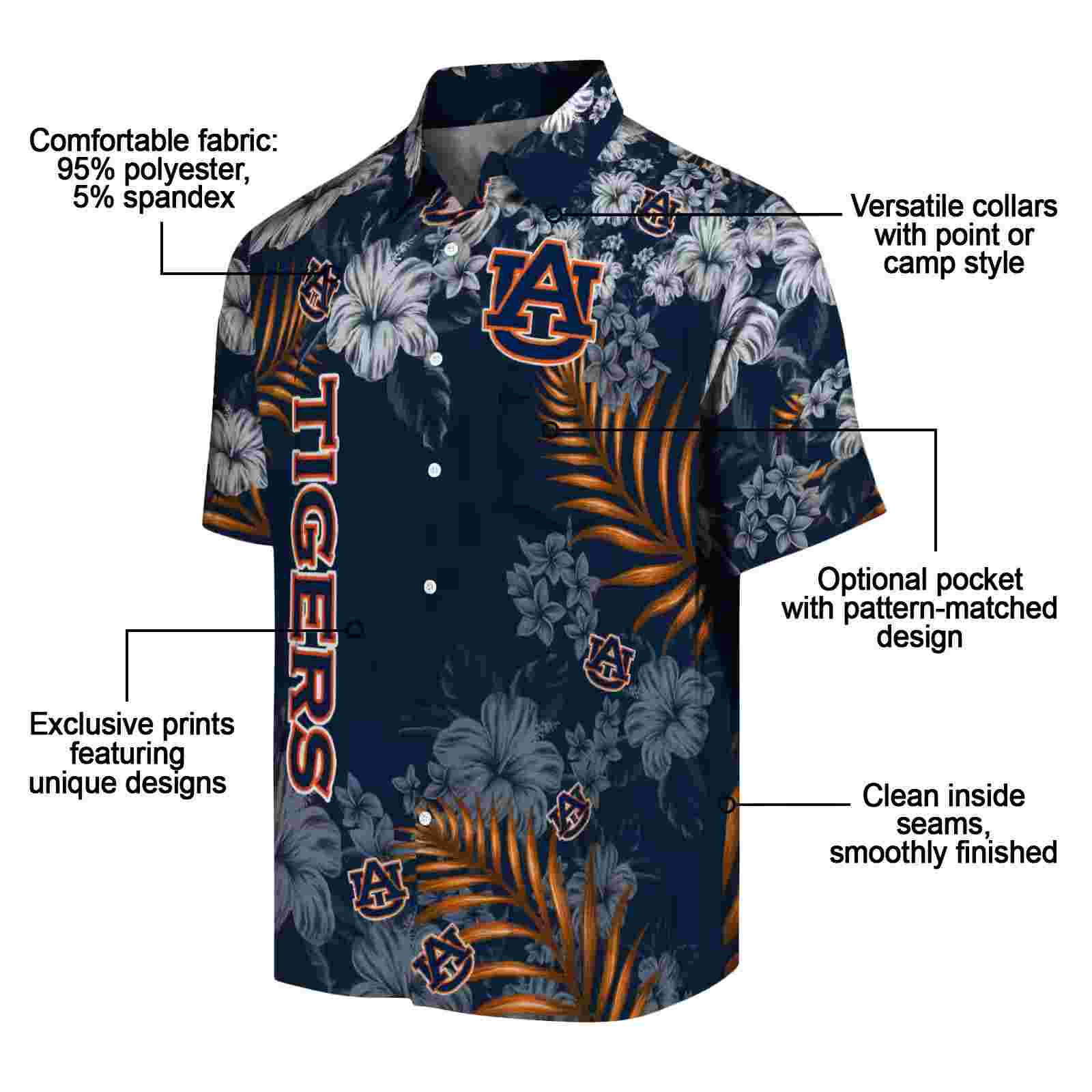 auburn tigers hibiscus print navy blue hawaiian shirt new arrival