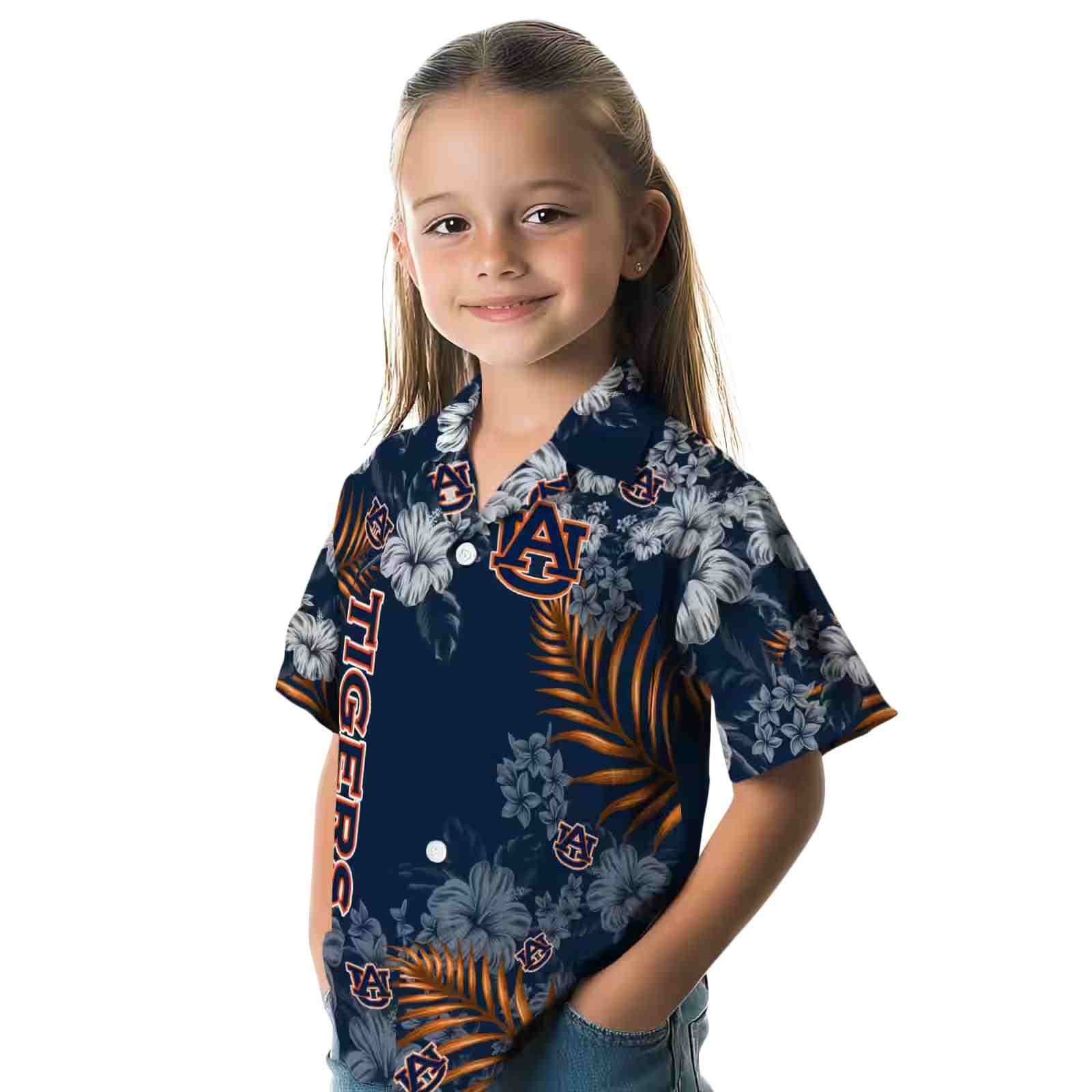 auburn tigers hibiscus print navy blue hawaiian shirt premium grade