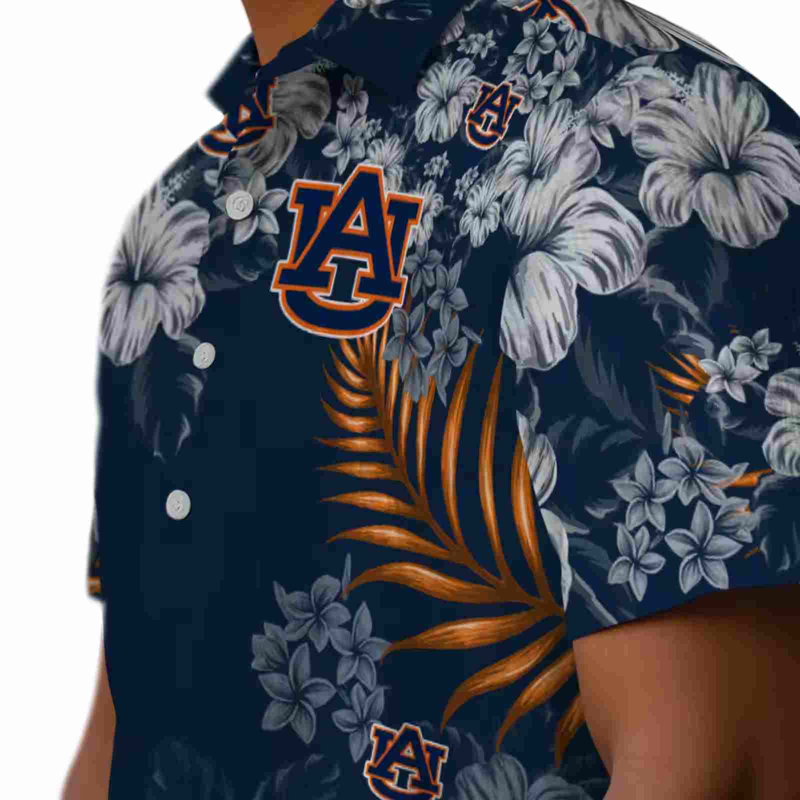 auburn tigers hibiscus print navy blue hawaiian shirt trendy