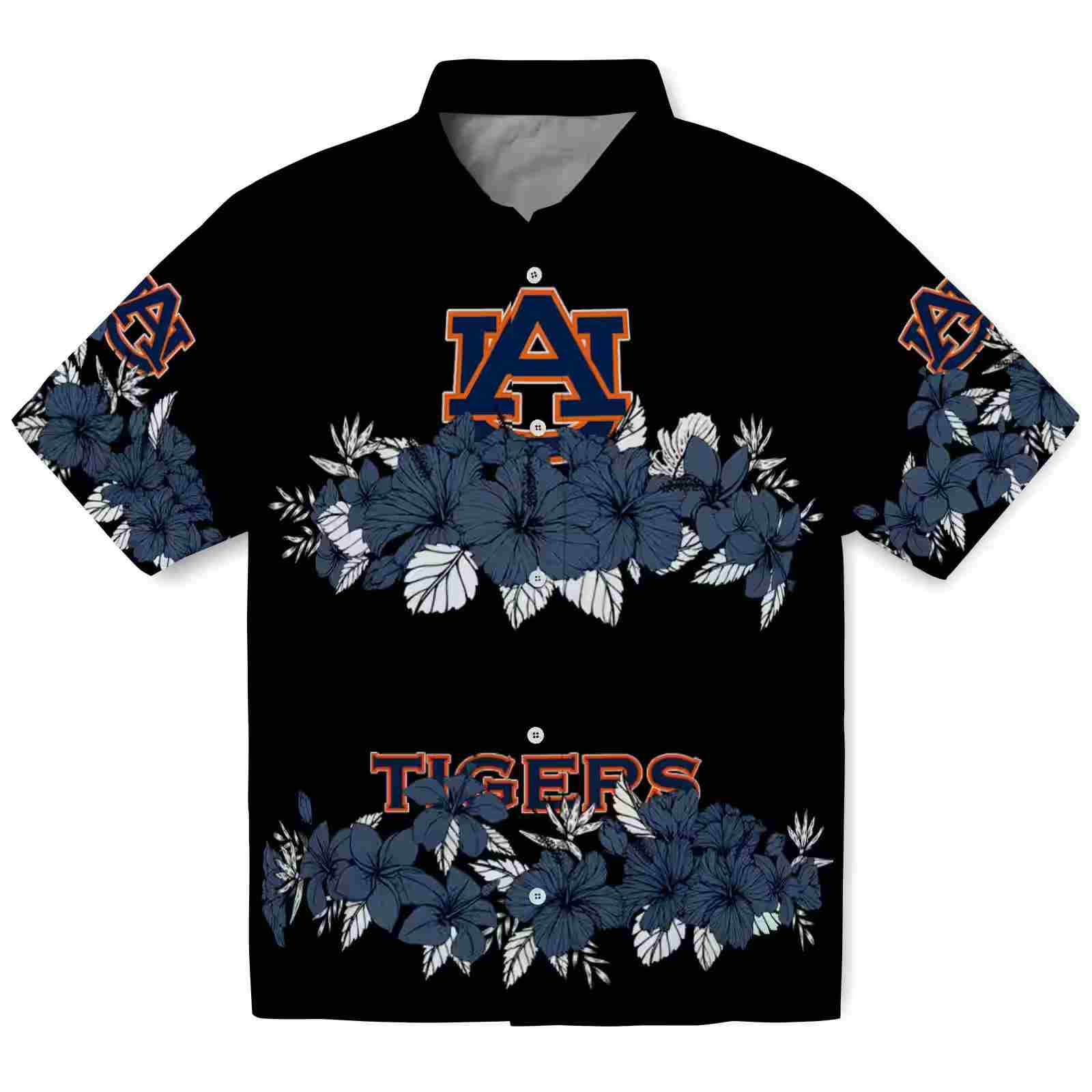 Auburn Tigers Hibiscus Stripe Navy Blue Black Hawaiian Shirt