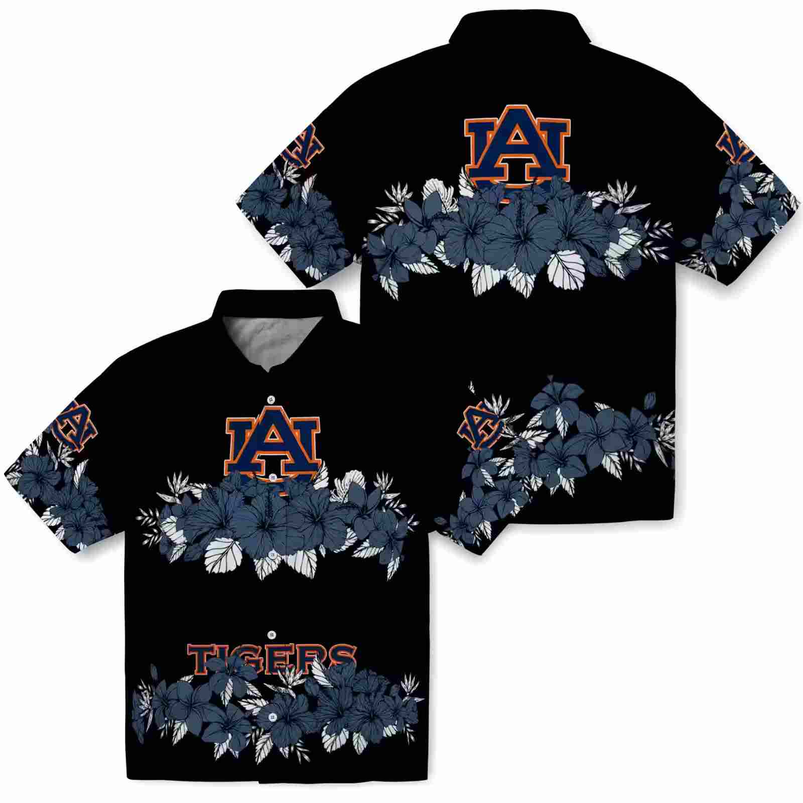 auburn tigers hibiscus stripe navy blue black hawaiian shirt high quality