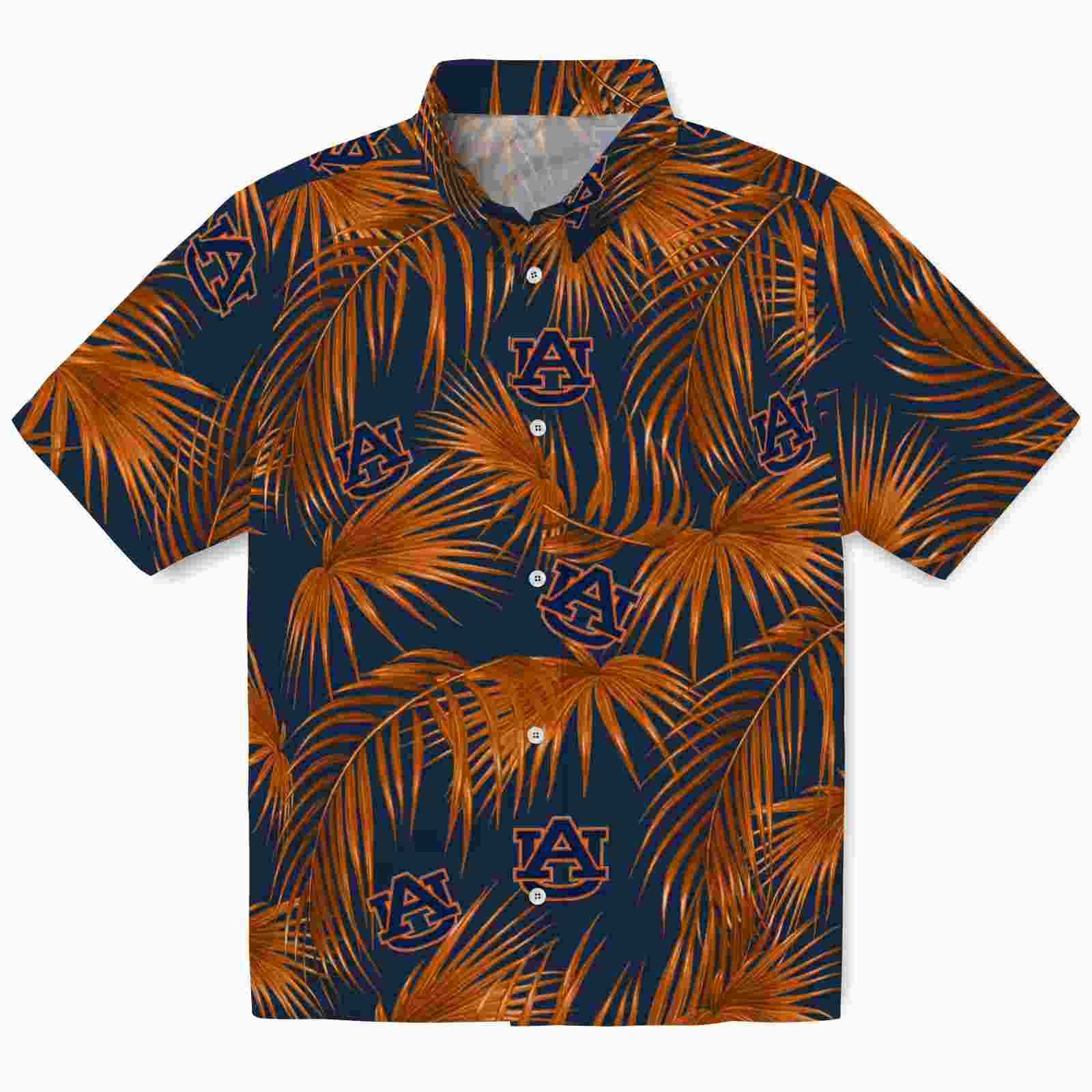 Auburn Tigers Leafy Palms Navy Blue Hawaiian Shirt