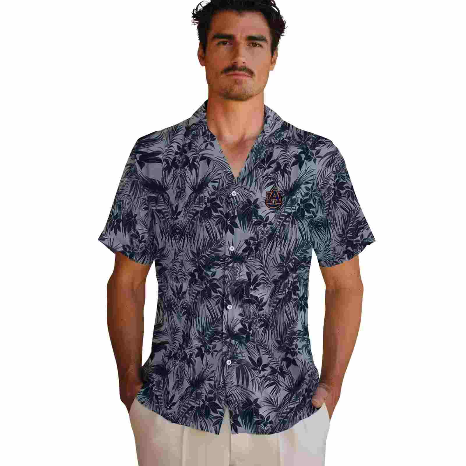 auburn tigers leafy pattern navy blue hawaiian shirt fashion forward