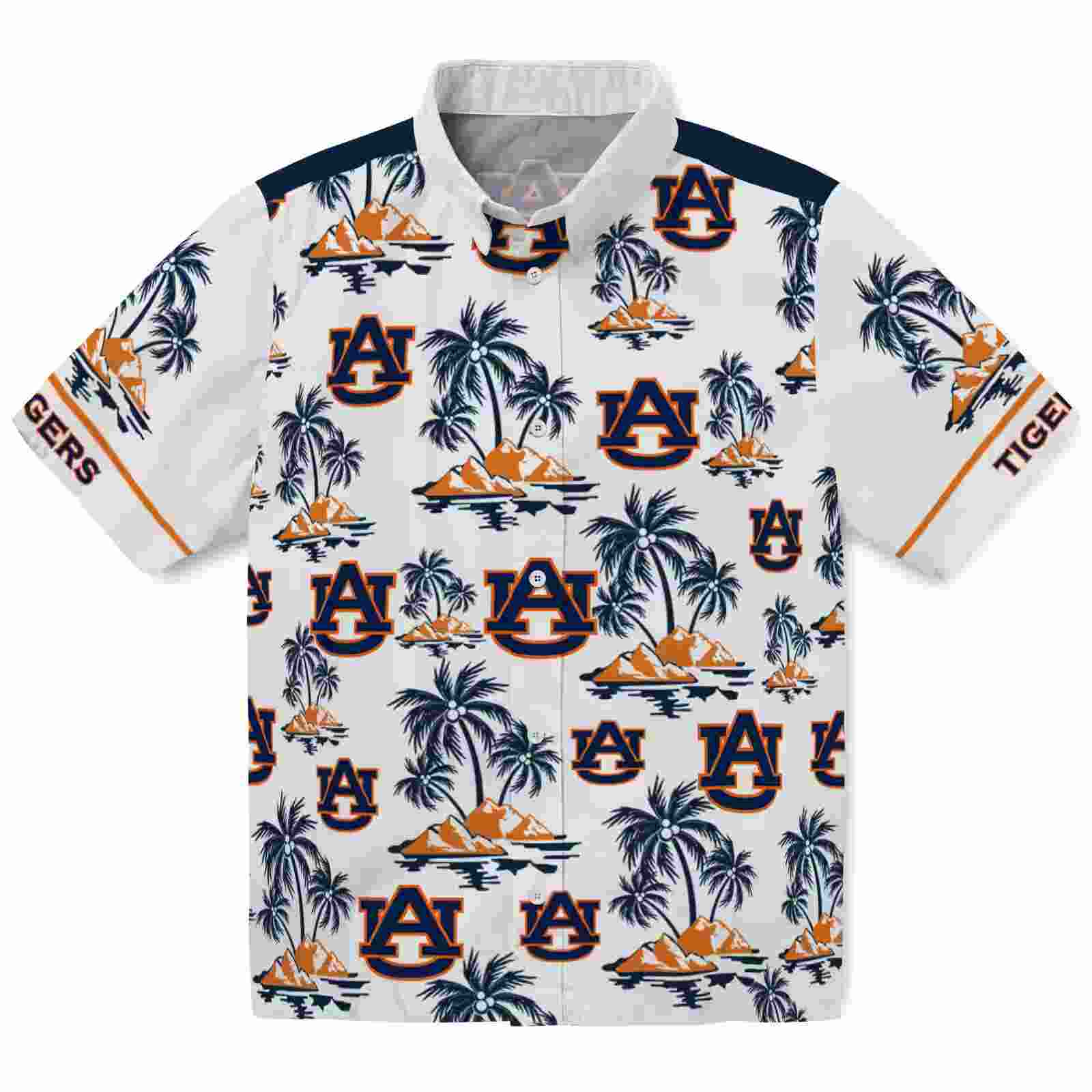 Auburn Tigers Palm Island Print Navy Blue White Hawaiian Shirt