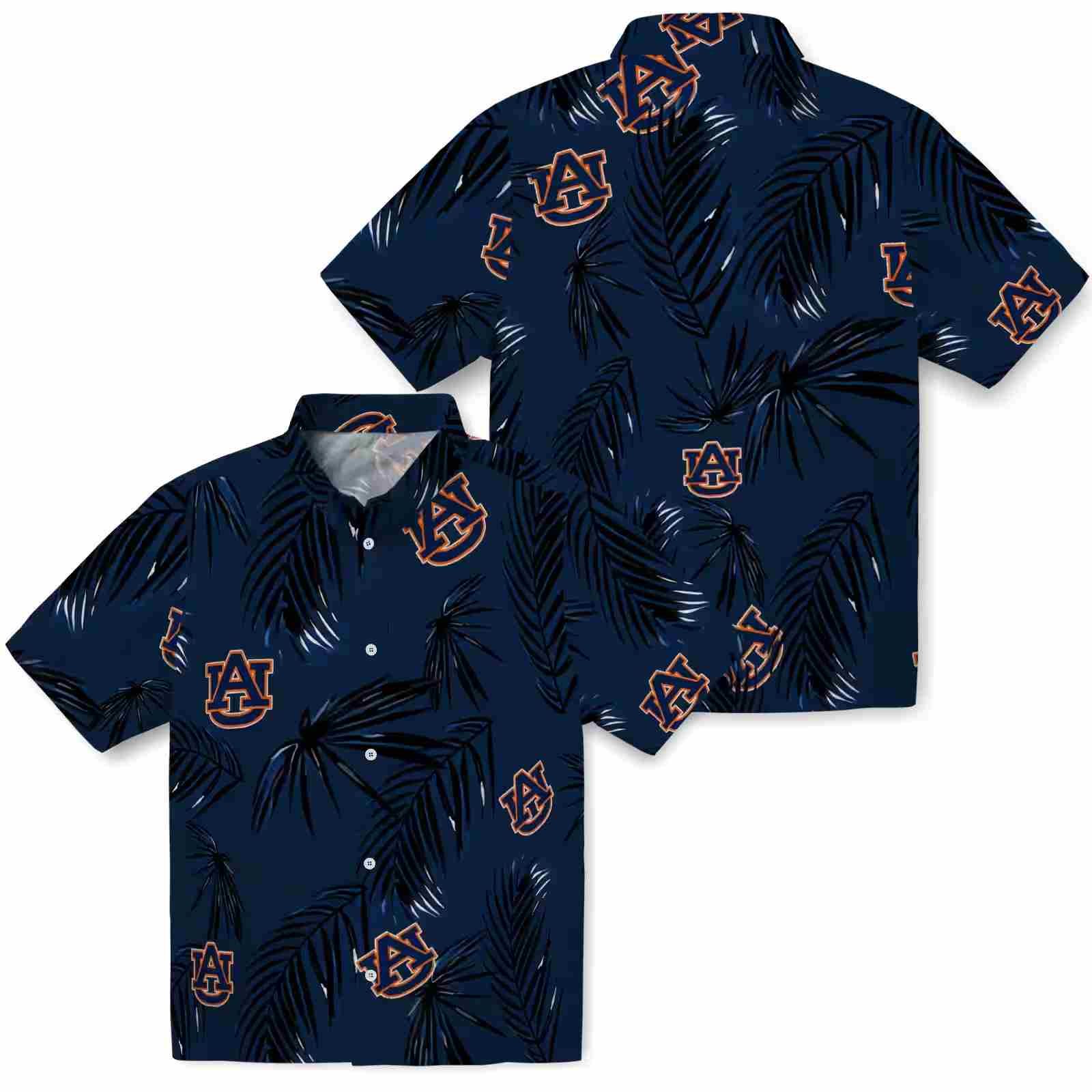 auburn tigers palm leaf navy blue hawaiian shirt high quality