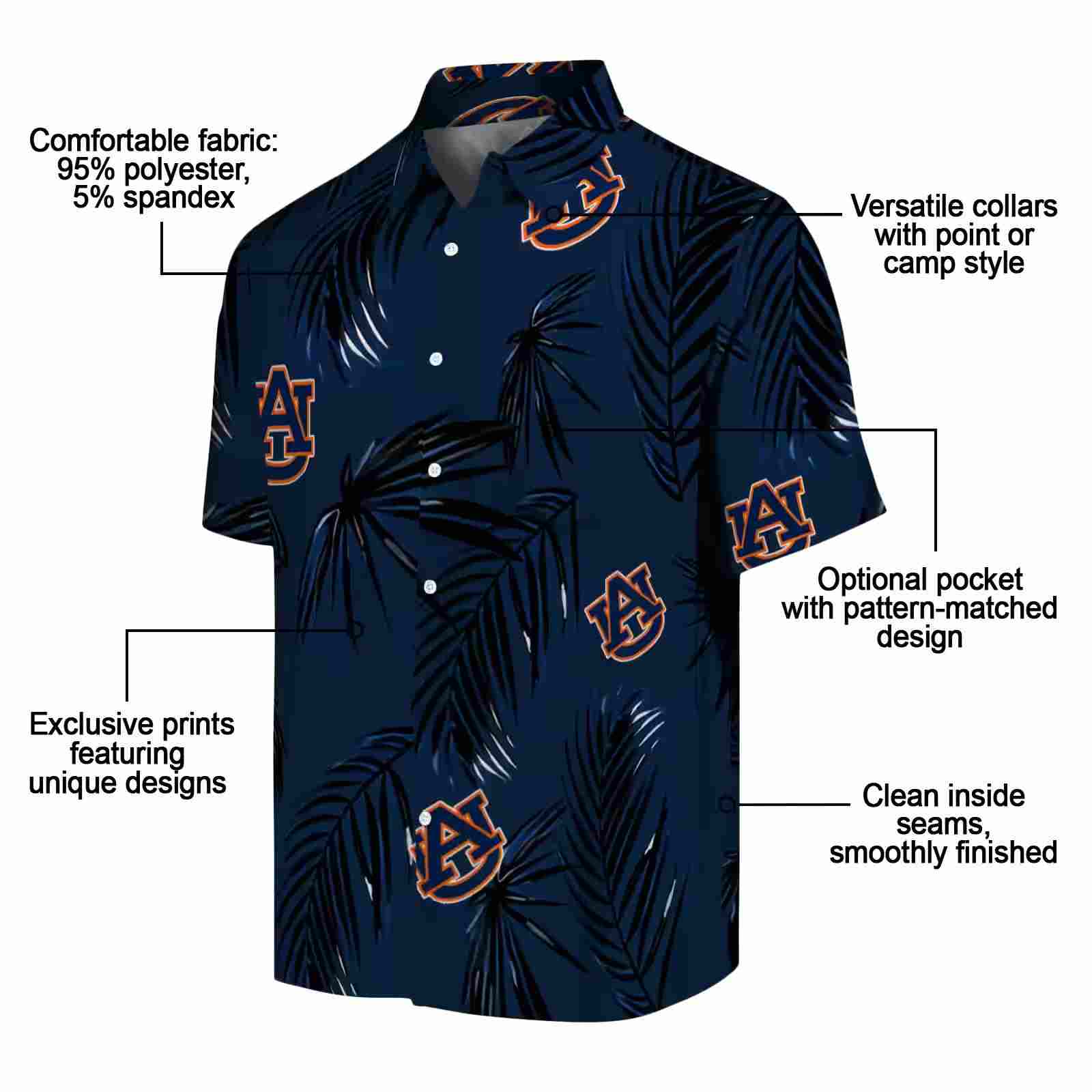 auburn tigers palm leaf navy blue hawaiian shirt new arrival