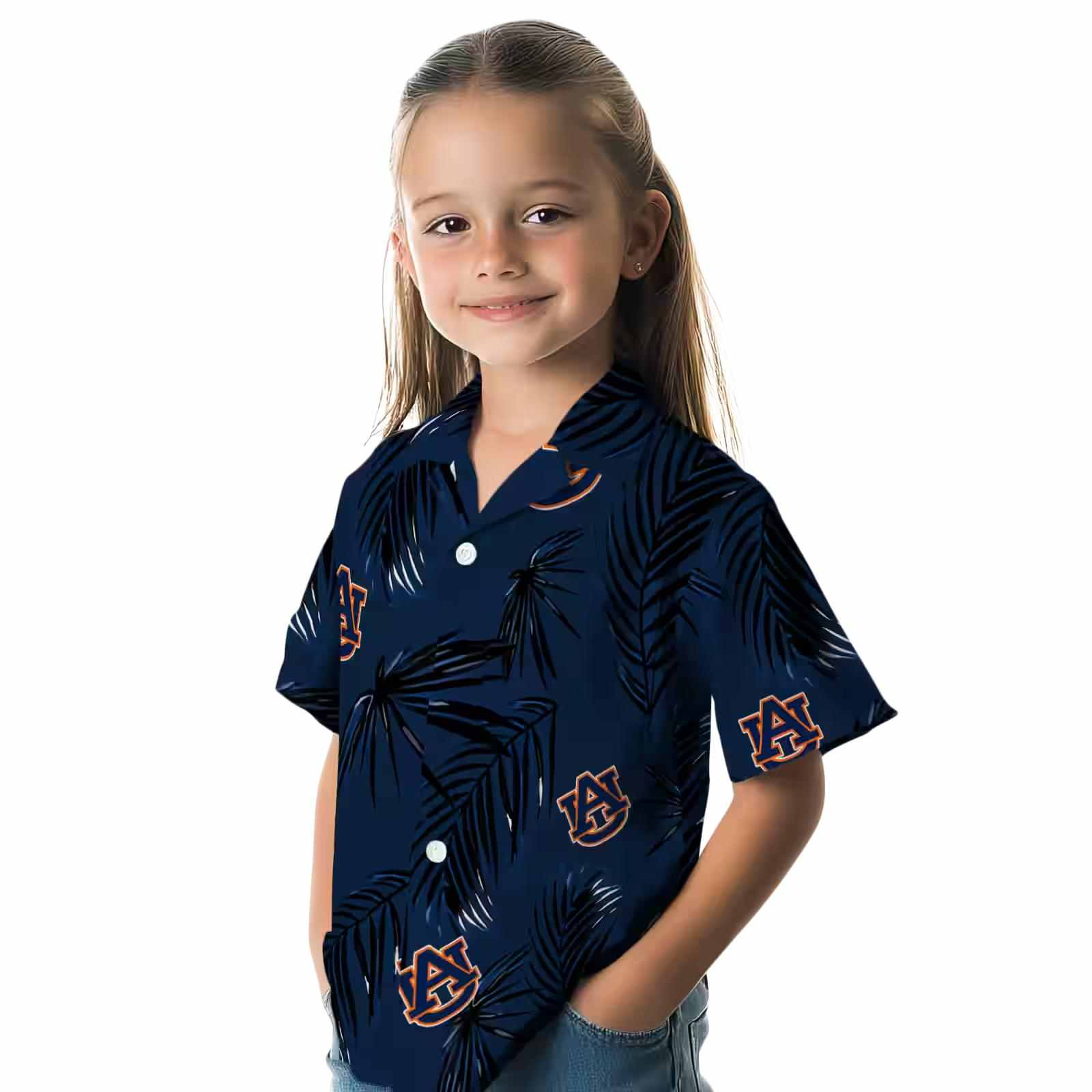 auburn tigers palm leaf navy blue hawaiian shirt premium grade