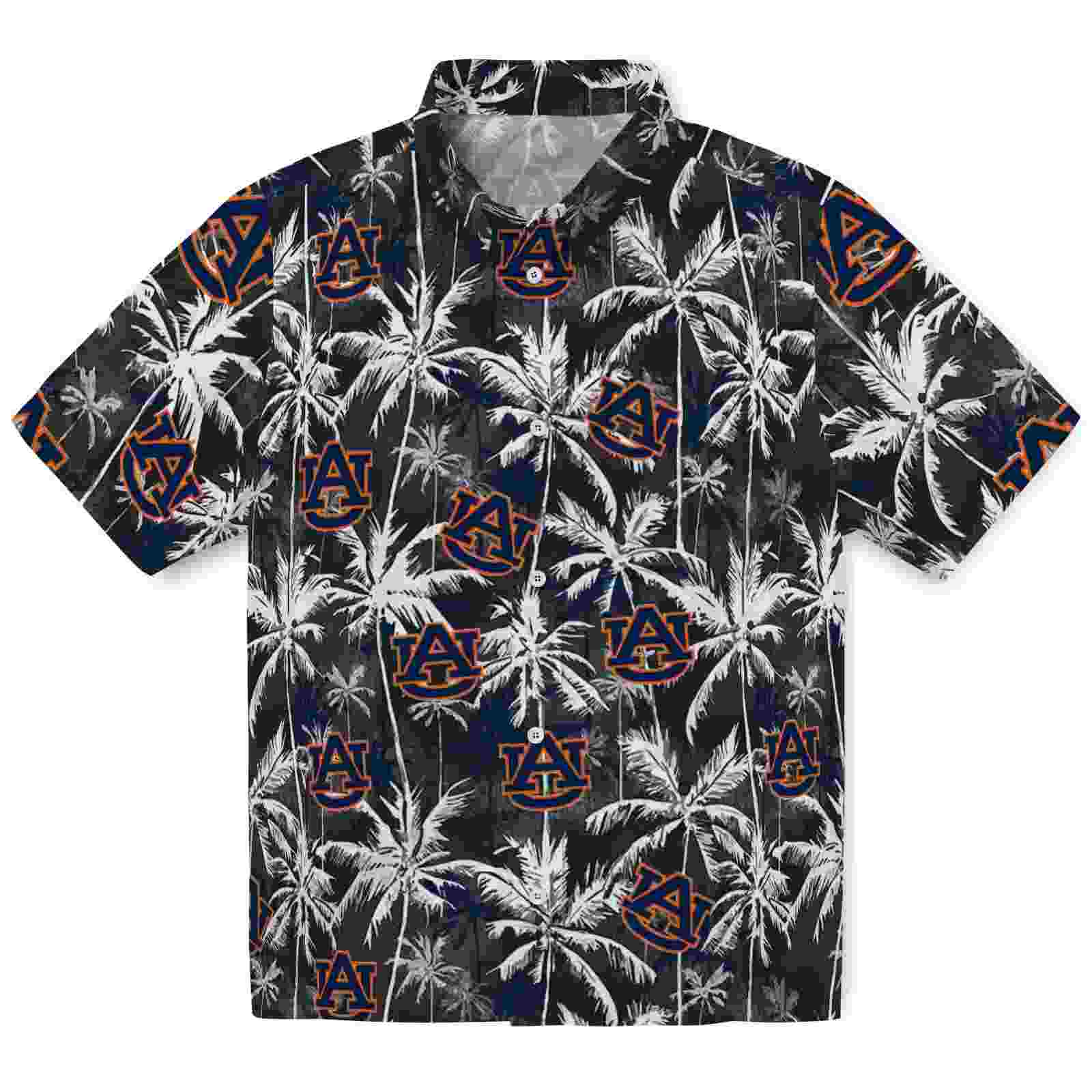 Auburn Tigers Palm Pattern Navy Blue Black Hawaiian Shirt