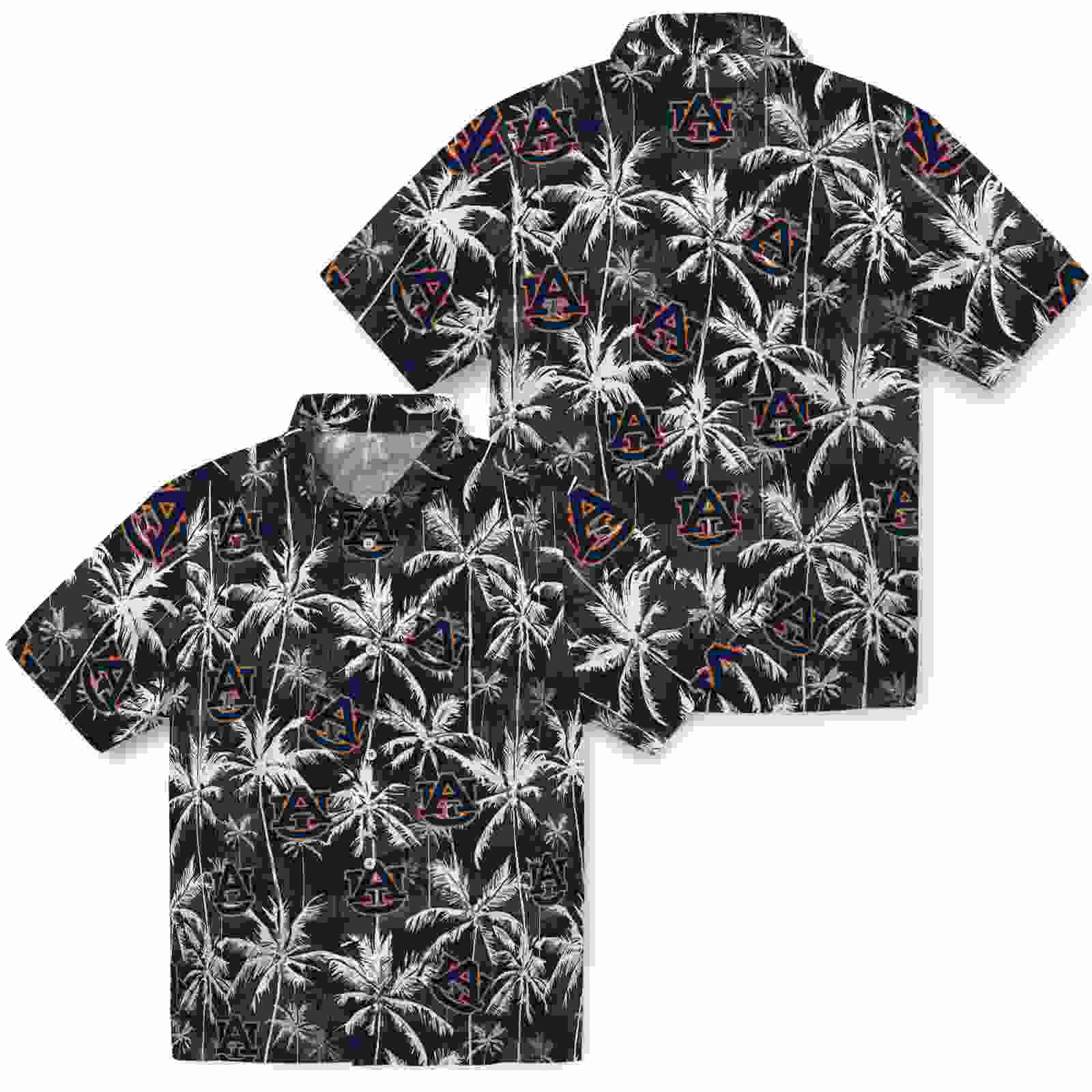 auburn tigers palm pattern navy blue black hawaiian shirt high quality