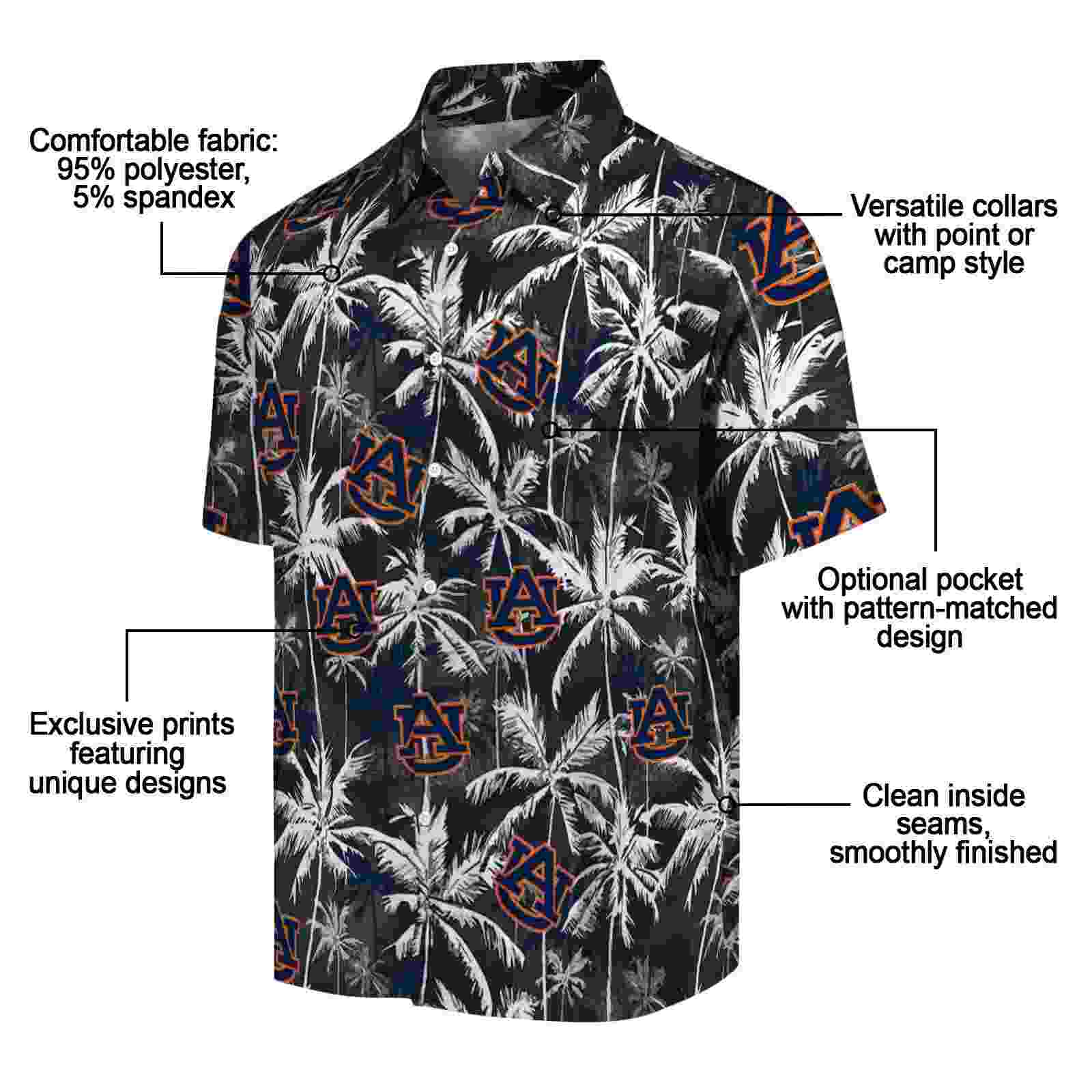 auburn tigers palm pattern navy blue black hawaiian shirt new arrival