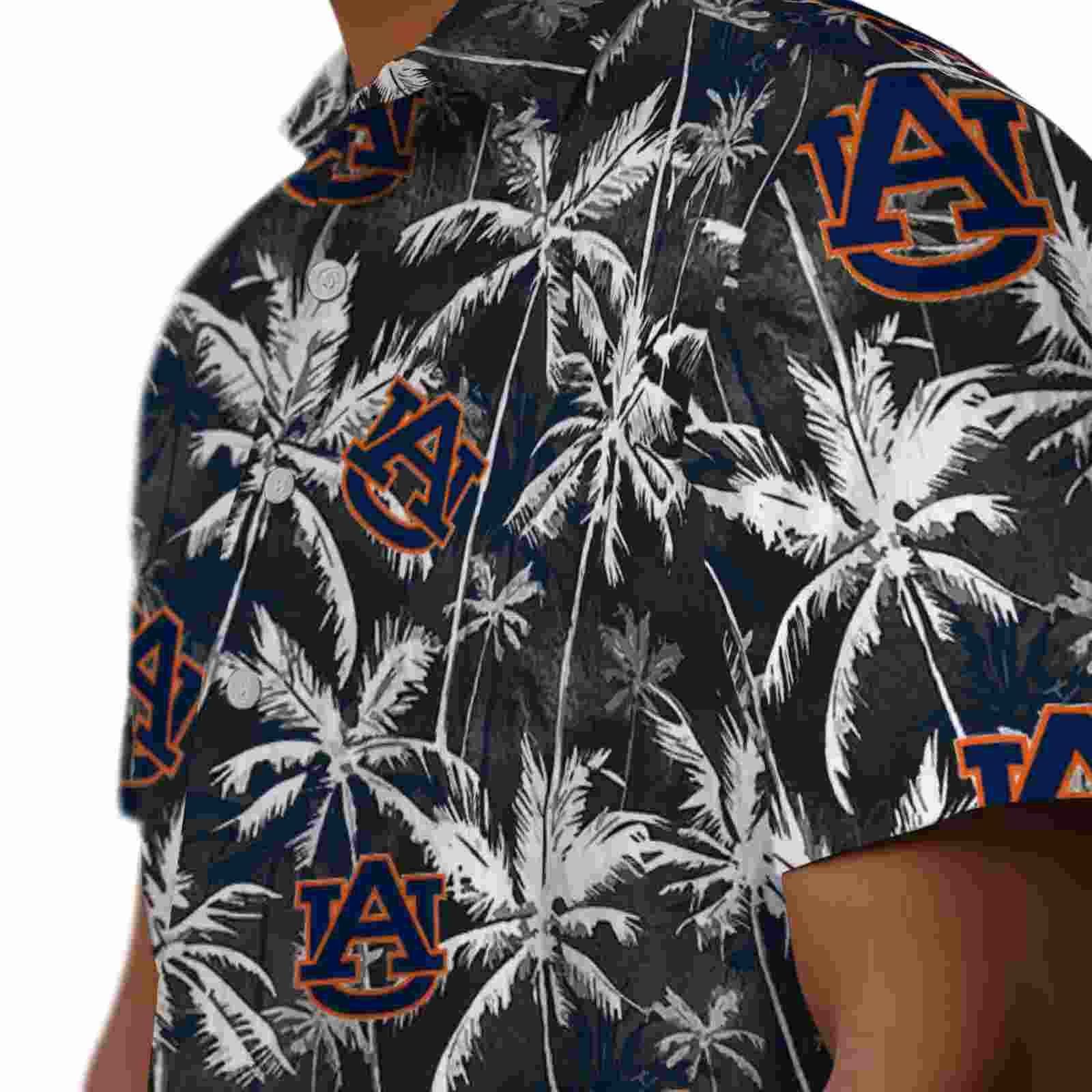 auburn tigers palm pattern navy blue black hawaiian shirt trendy