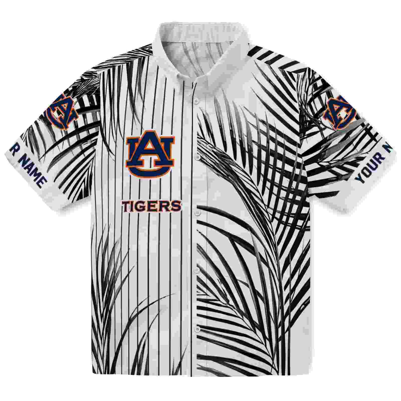 Auburn Tigers Palm Stripes Navy Blue Black White Hawaiian Shirt