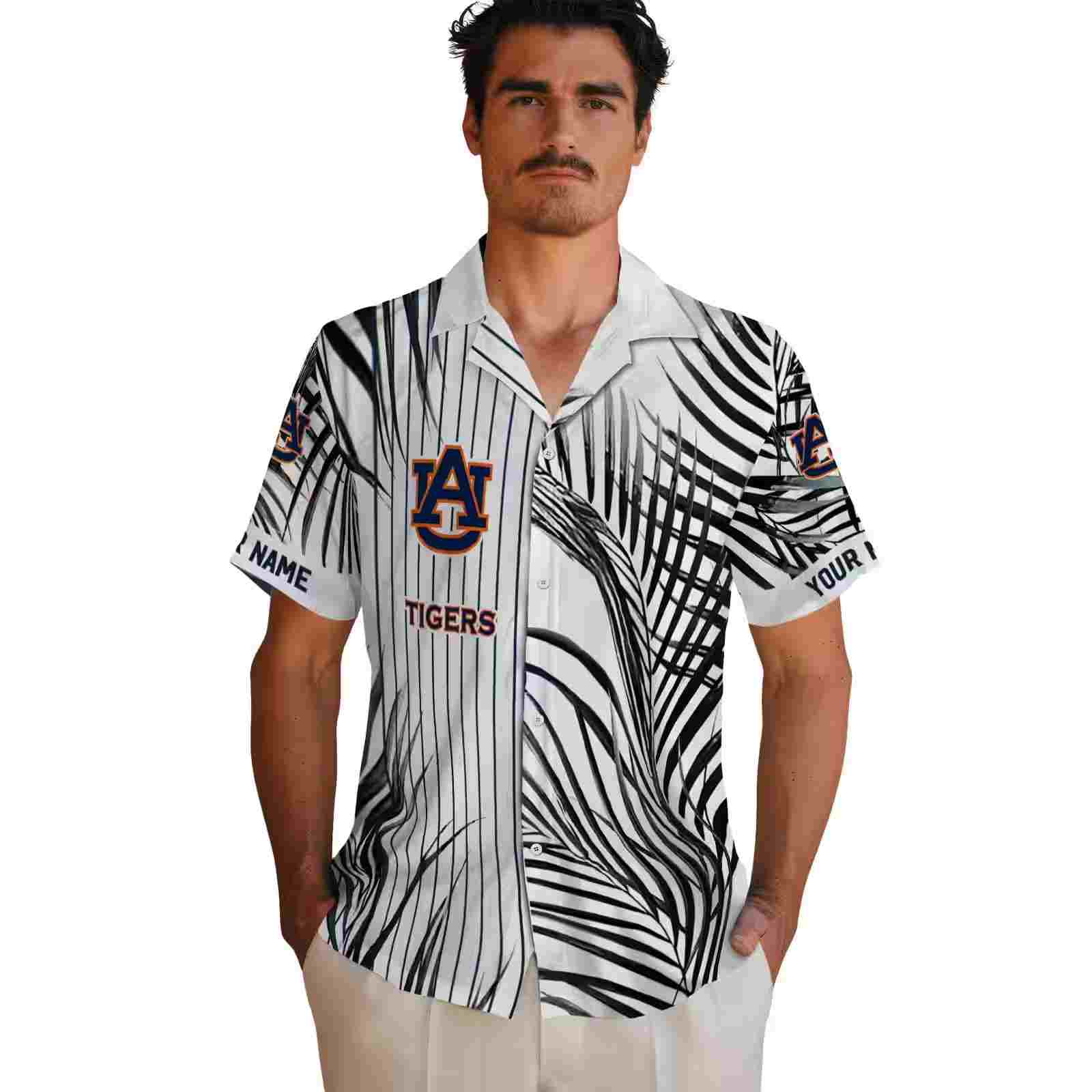 auburn tigers palm stripes navy blue black white hawaiian shirt fashion forward