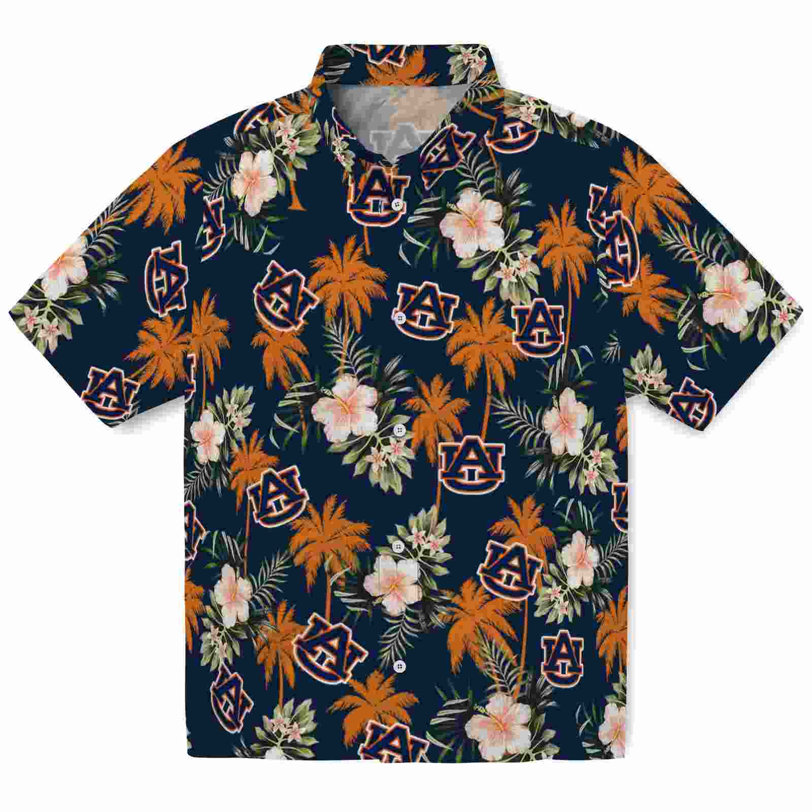 Auburn Tigers Palm Tree Flower Navy Blue Hawaiian Shirt