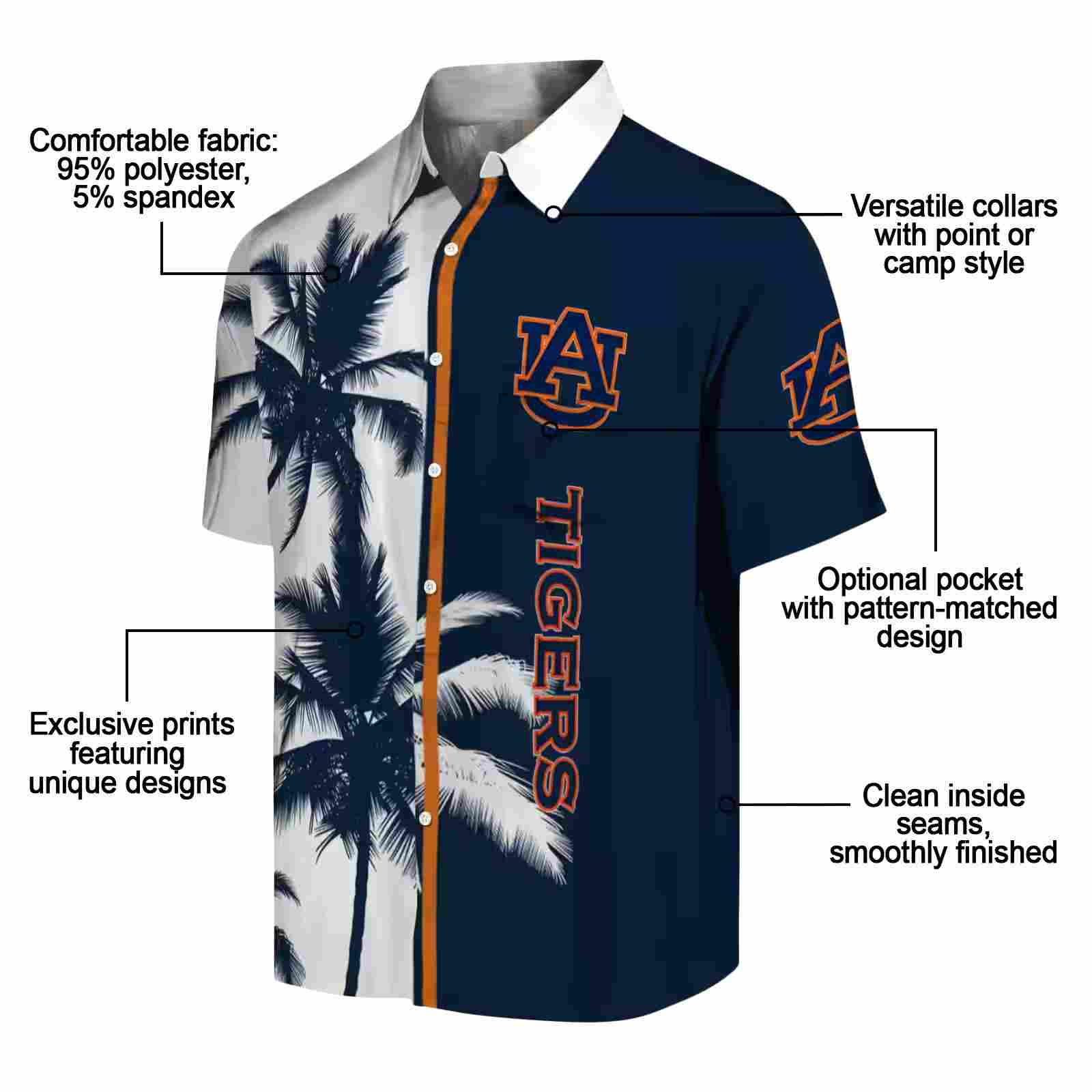 auburn tigers palm trees navy blue white hawaiian shirt new arrival