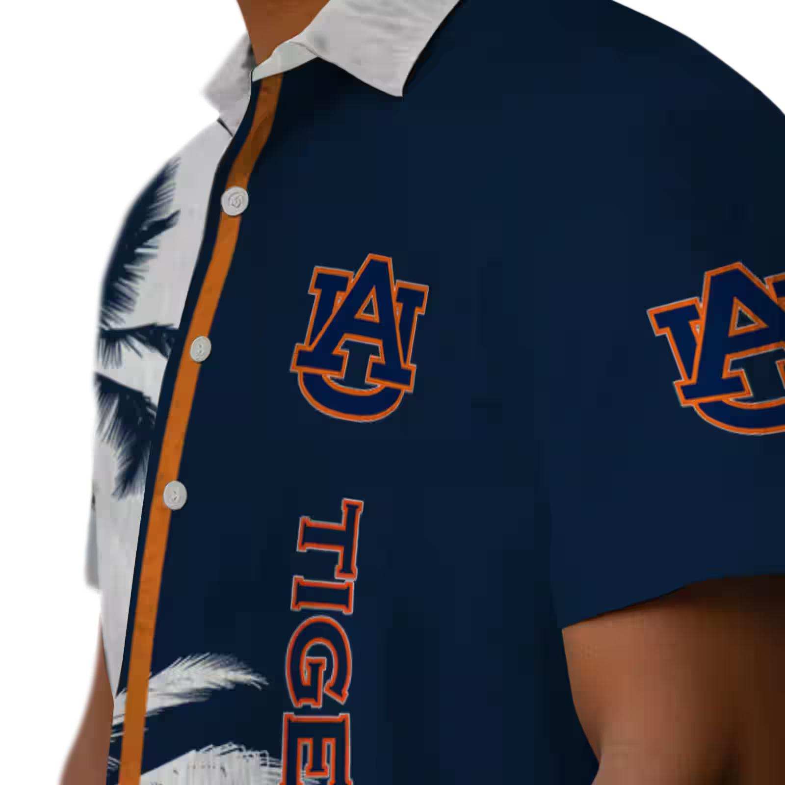 auburn tigers palm trees navy blue white hawaiian shirt trendy