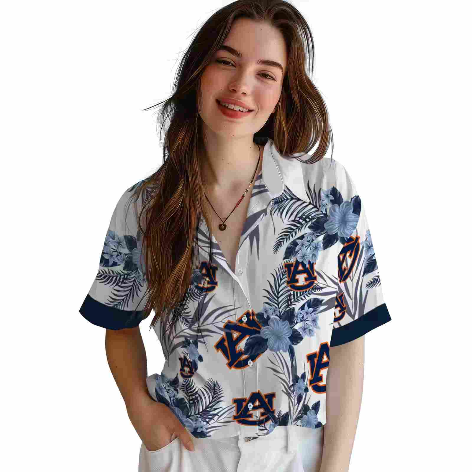 auburn tigers patriotic hibiscus design navy blue white hawaiian shirt latest model