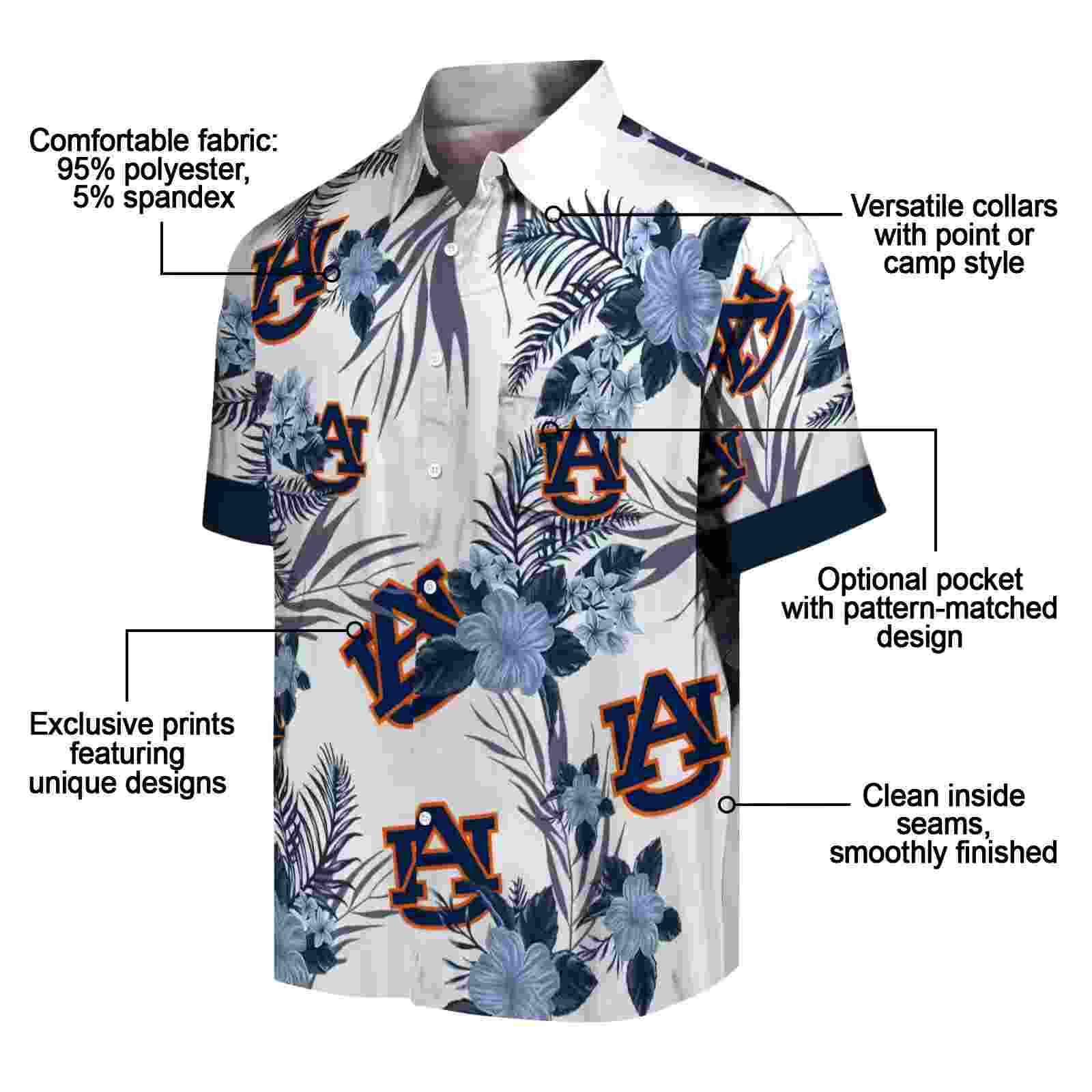 auburn tigers patriotic hibiscus design navy blue white hawaiian shirt new arrival