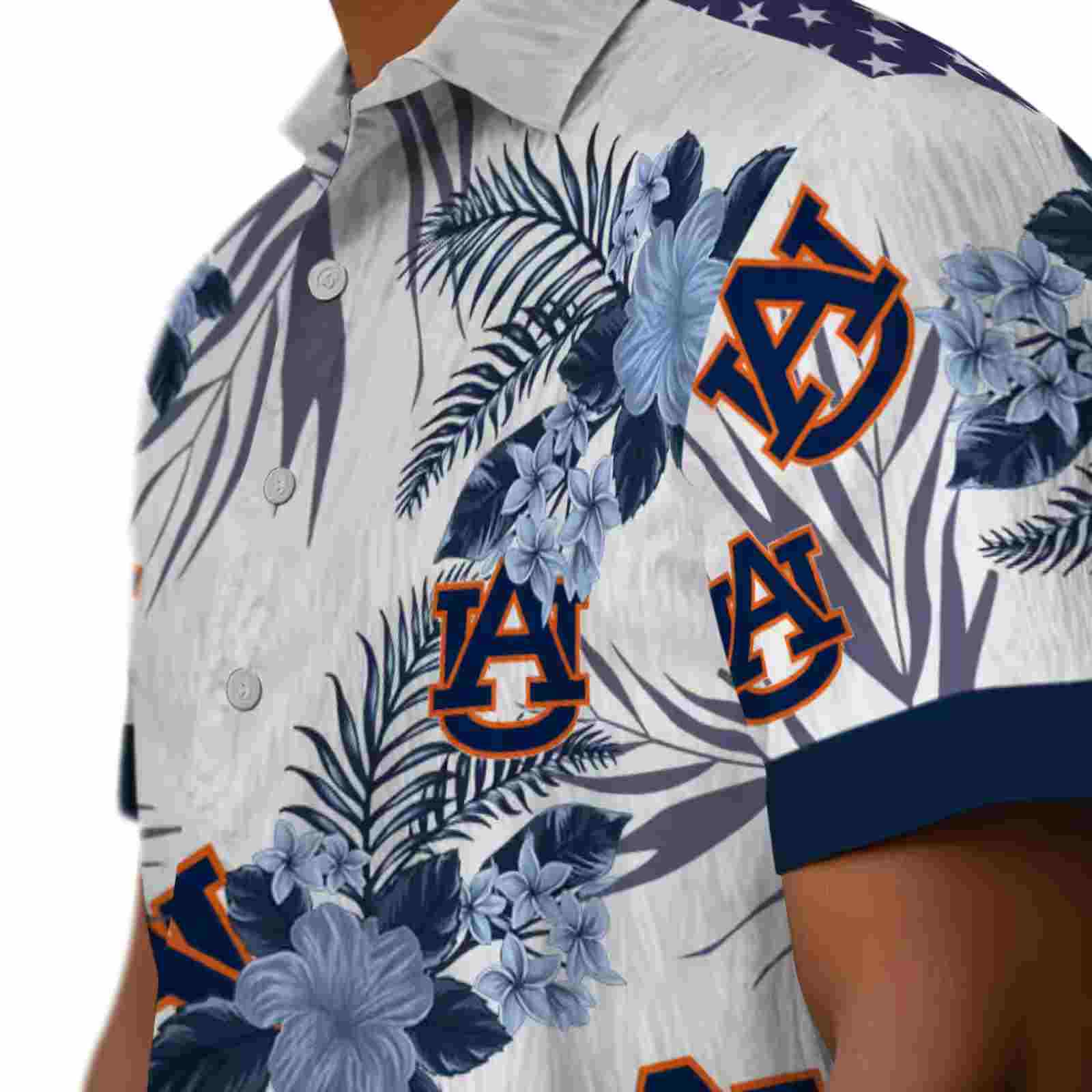 auburn tigers patriotic hibiscus design navy blue white hawaiian shirt trendy