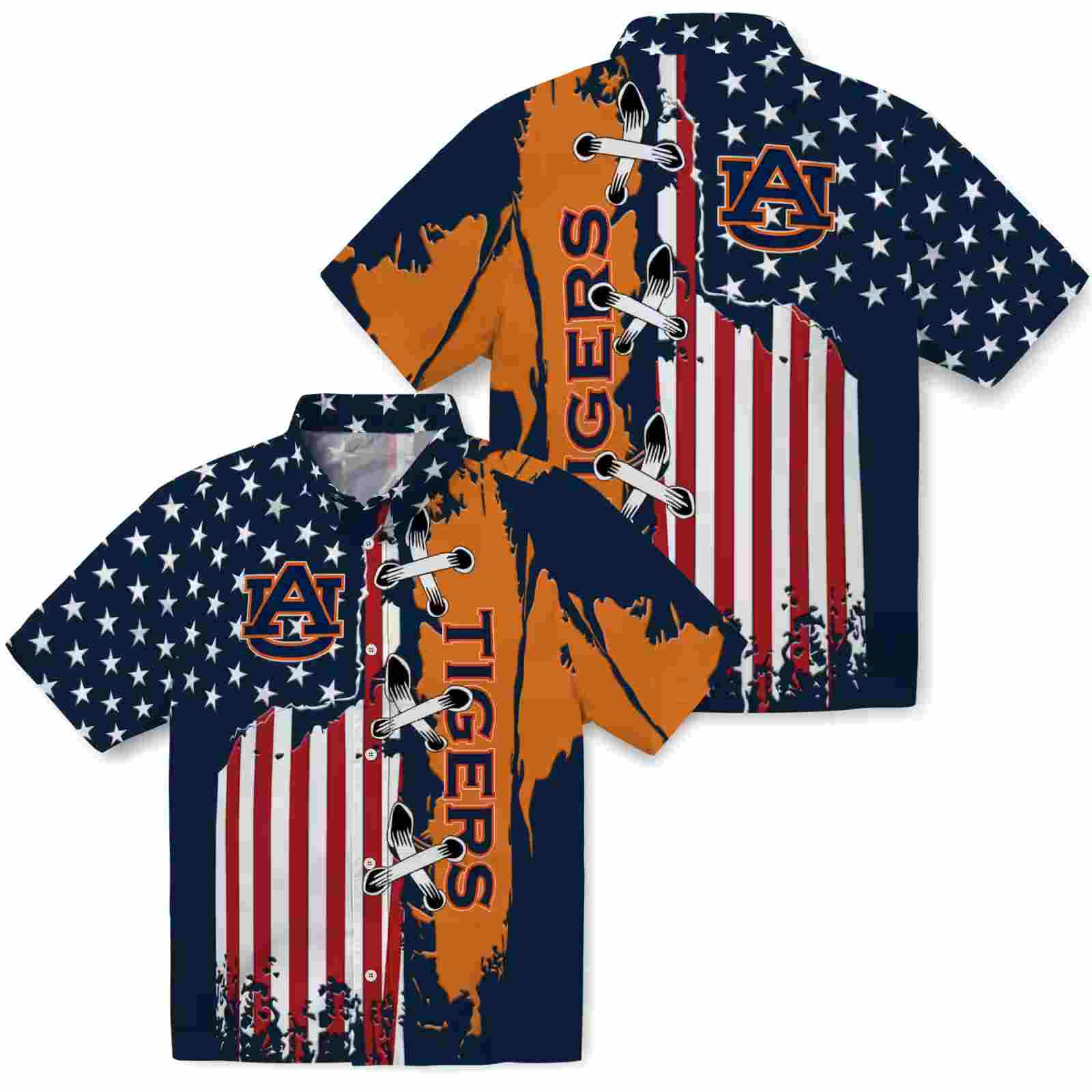 auburn tigers stitched flag navy blue hawaiian shirt high quality