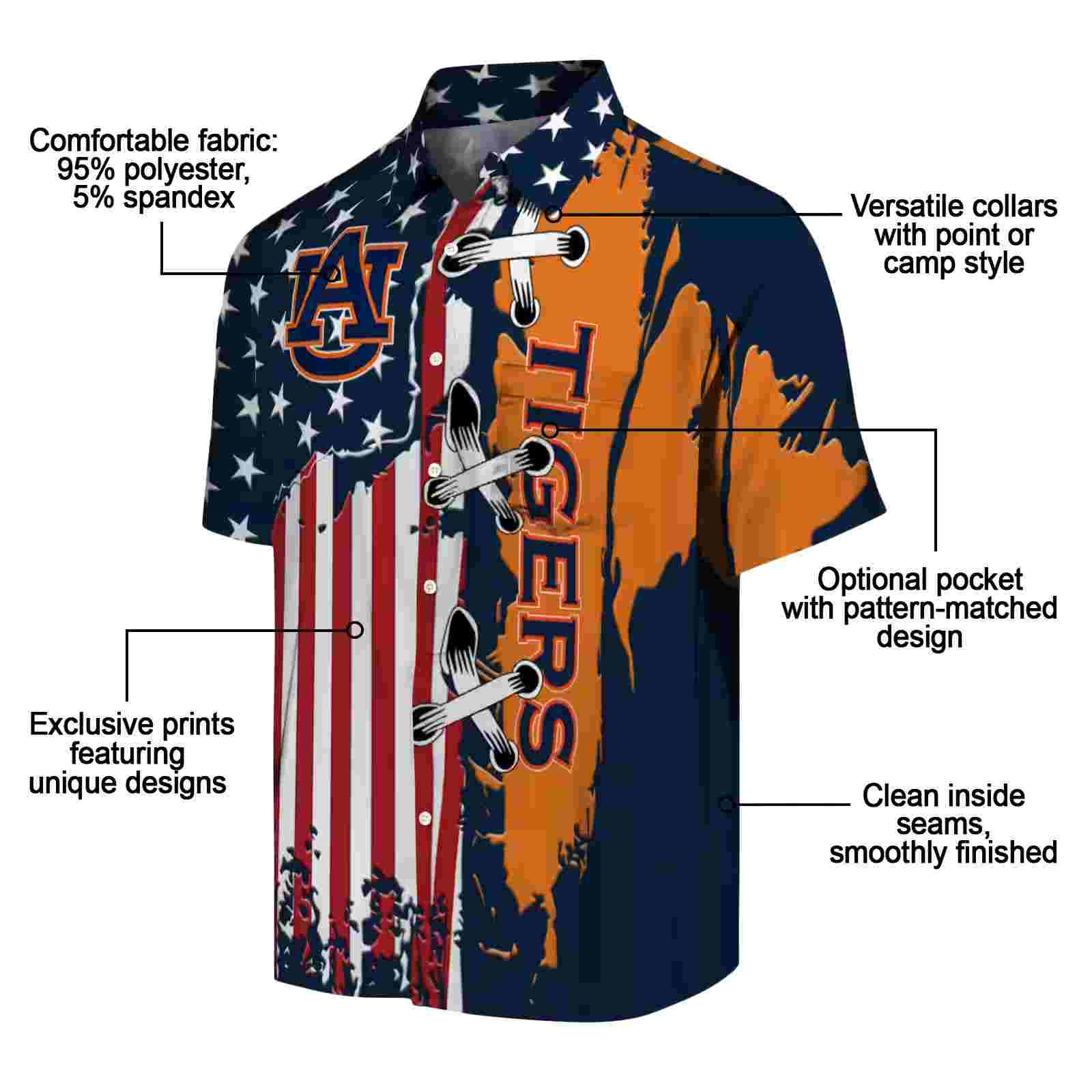 auburn tigers stitched flag navy blue hawaiian shirt new arrival