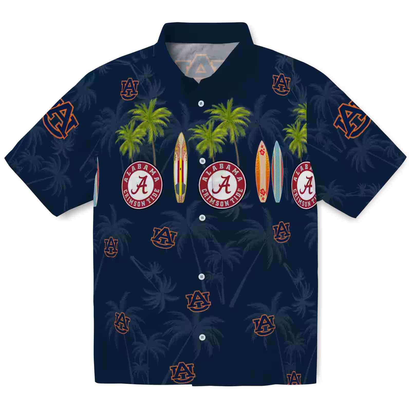 Auburn Tigers Surfboard Palm Navy Blue Hawaiian Shirt