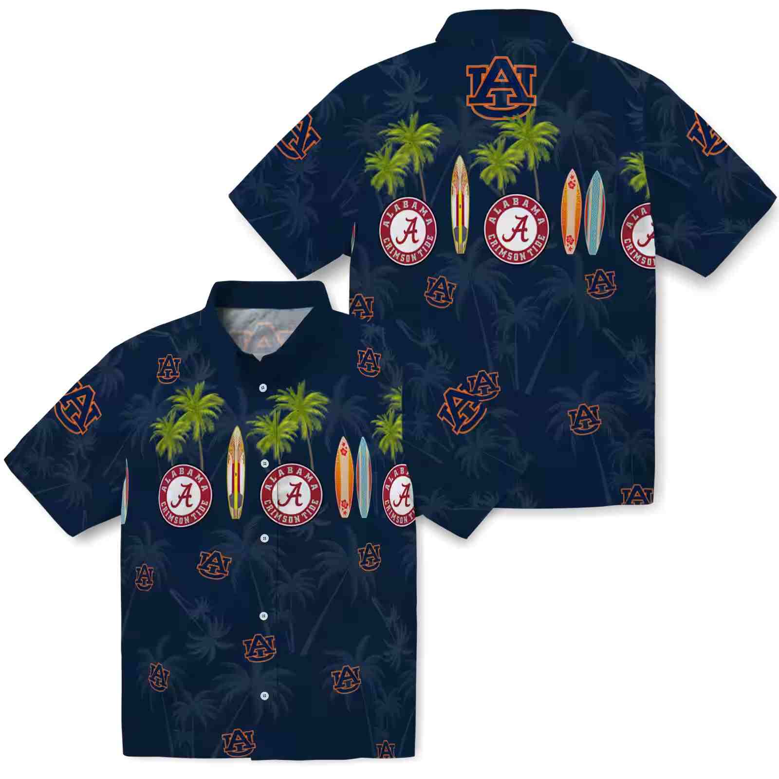 auburn tigers surfboard palm navy blue hawaiian shirt high quality