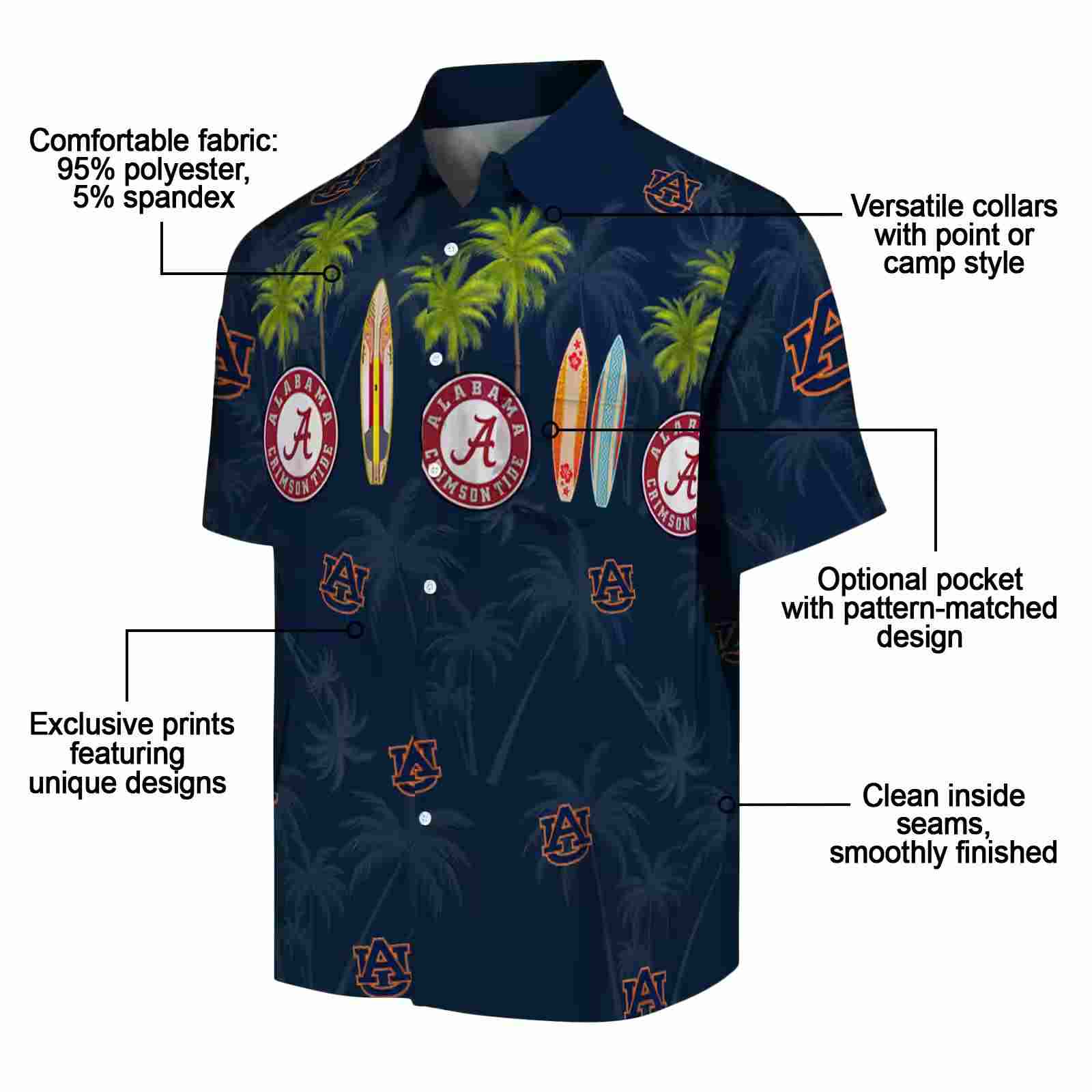 auburn tigers surfboard palm navy blue hawaiian shirt new arrival