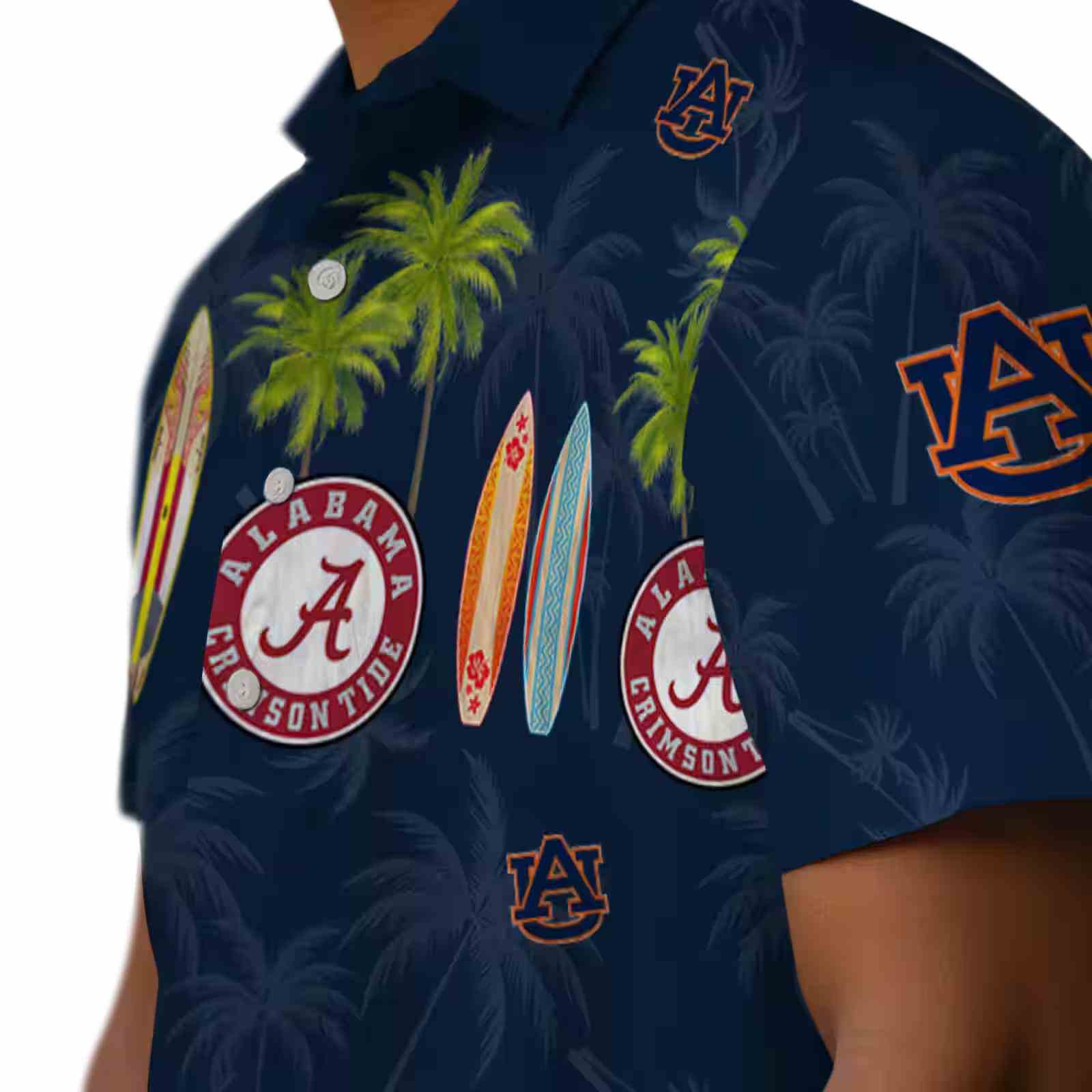 auburn tigers surfboard palm navy blue hawaiian shirt trendy