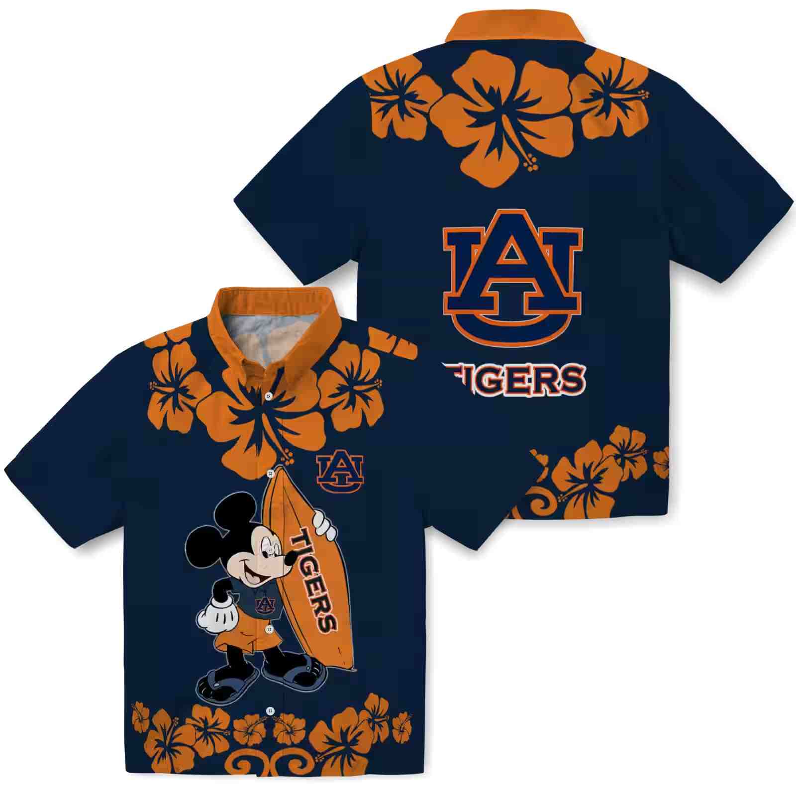 auburn tigers surfing mickey navy blue hawaiian shirt high quality