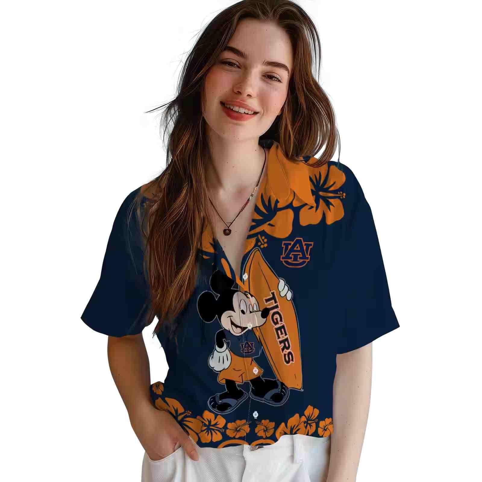 auburn tigers surfing mickey navy blue hawaiian shirt latest model