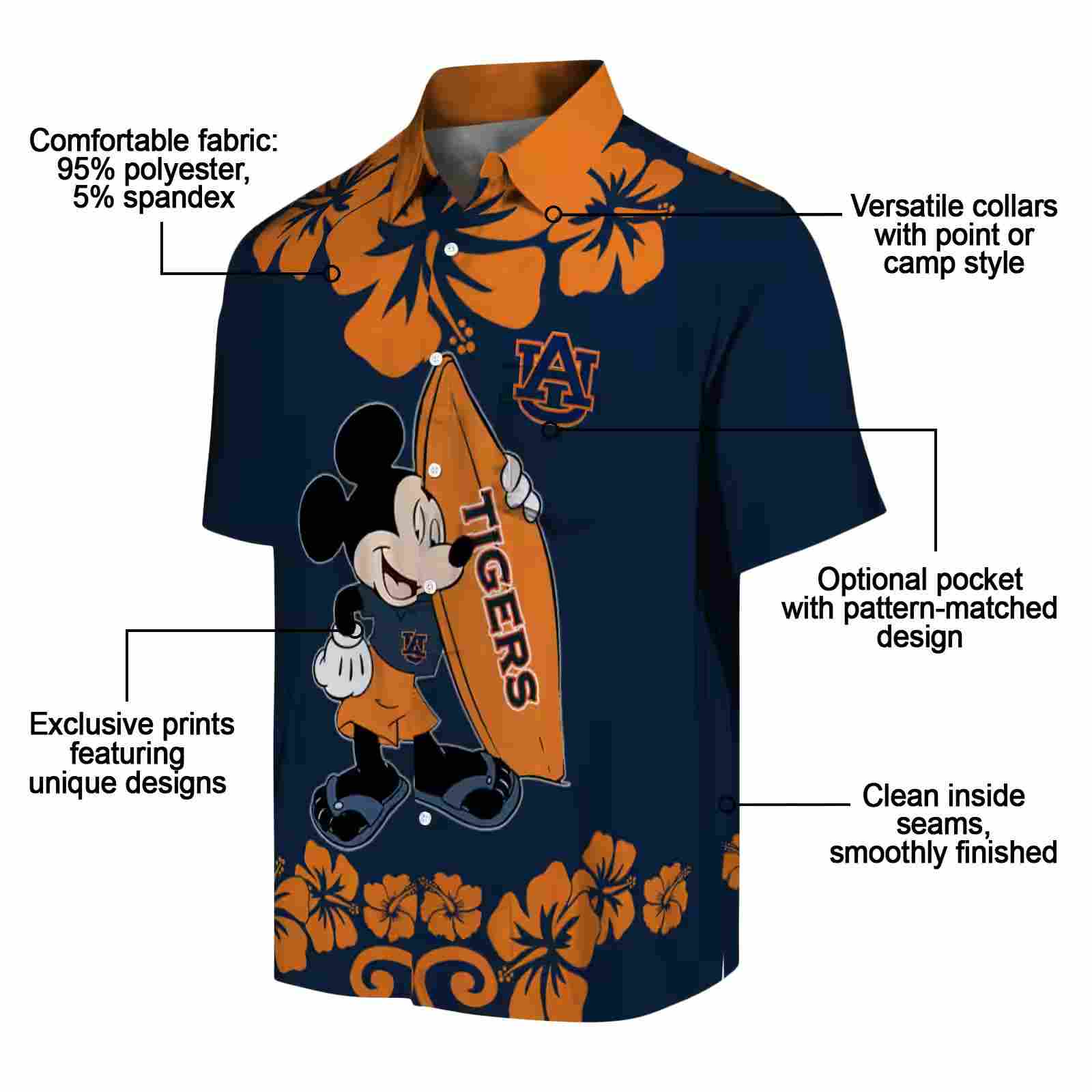 auburn tigers surfing mickey navy blue hawaiian shirt new arrival