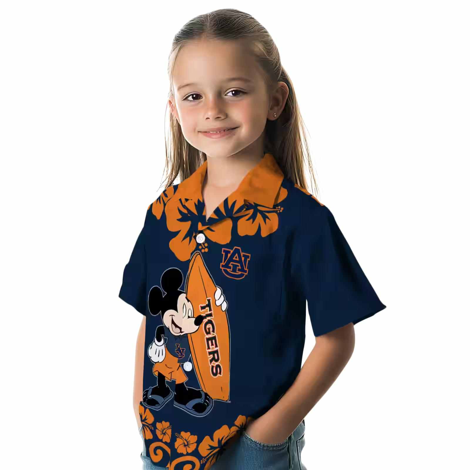 auburn tigers surfing mickey navy blue hawaiian shirt premium grade