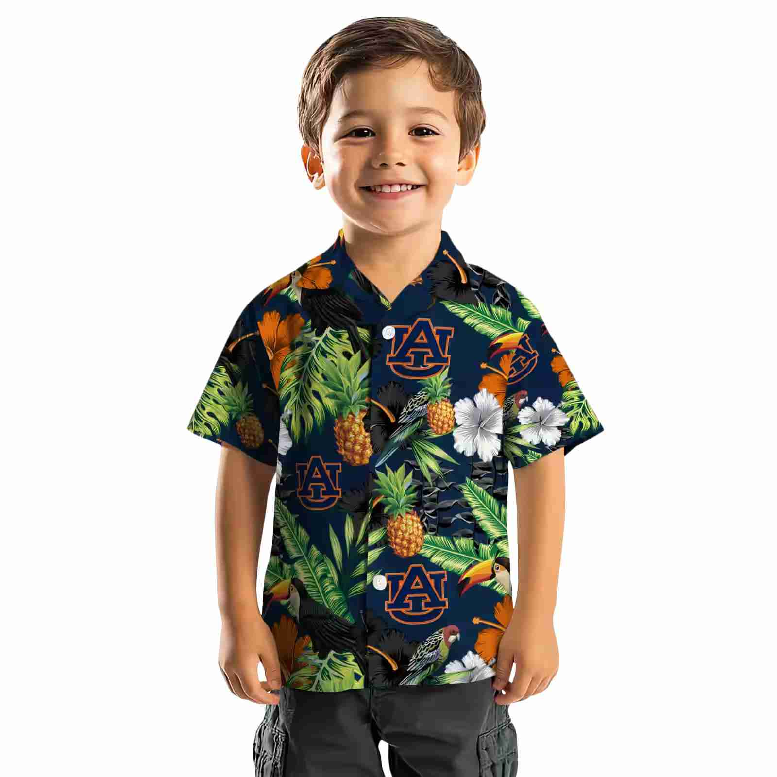 auburn tigers toucan hibiscus pineapple navy blue green hawaiian shirt top rated