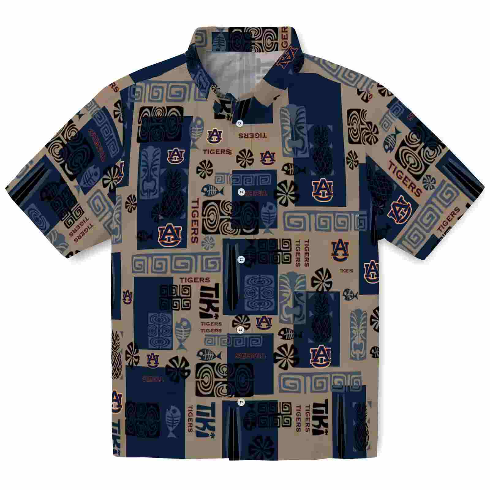 Auburn Tigers Tribal Symbols Navy Blue Hawaiian Shirt