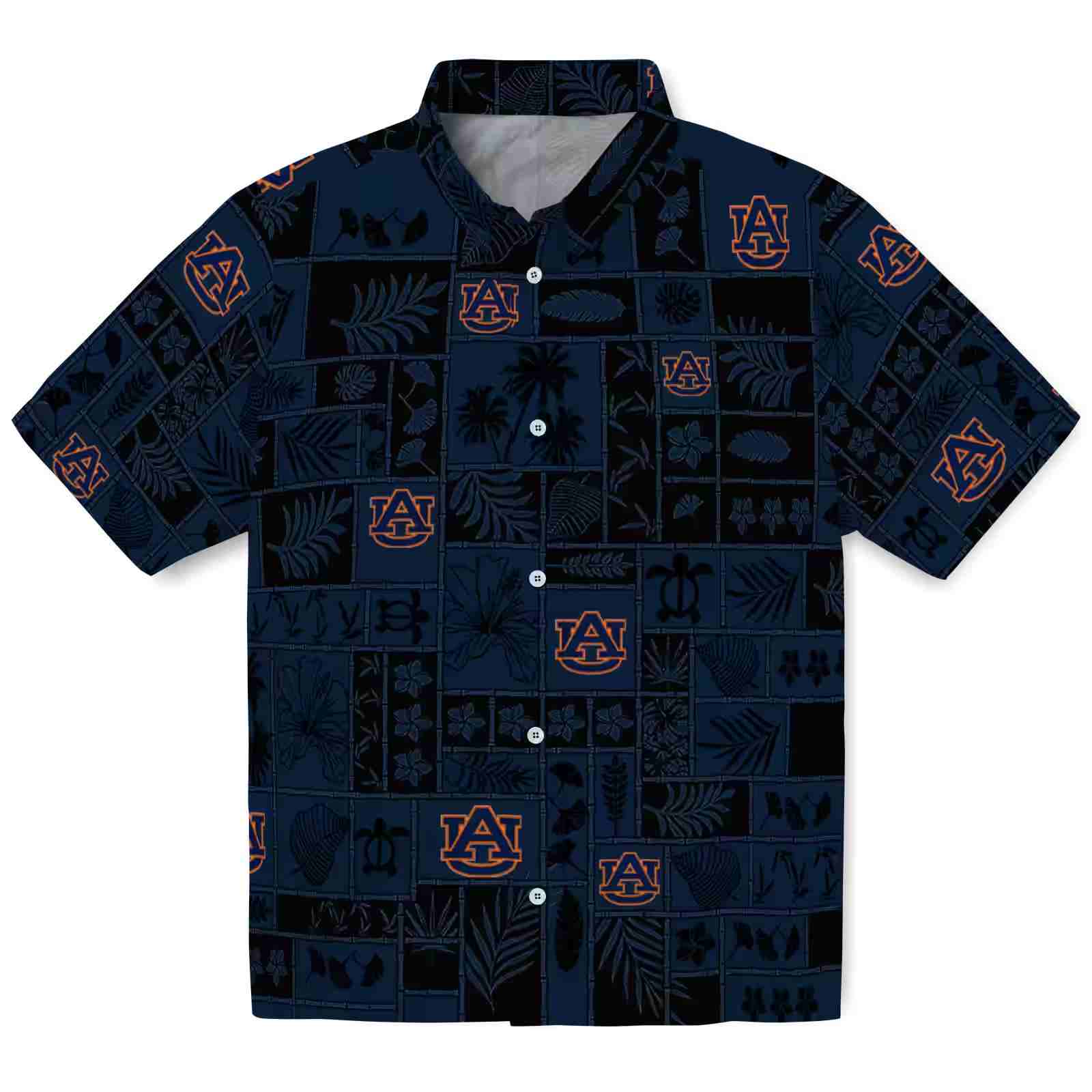 Auburn Tigers Tropical Patchwork Navy Blue Black Hawaiian Shirt