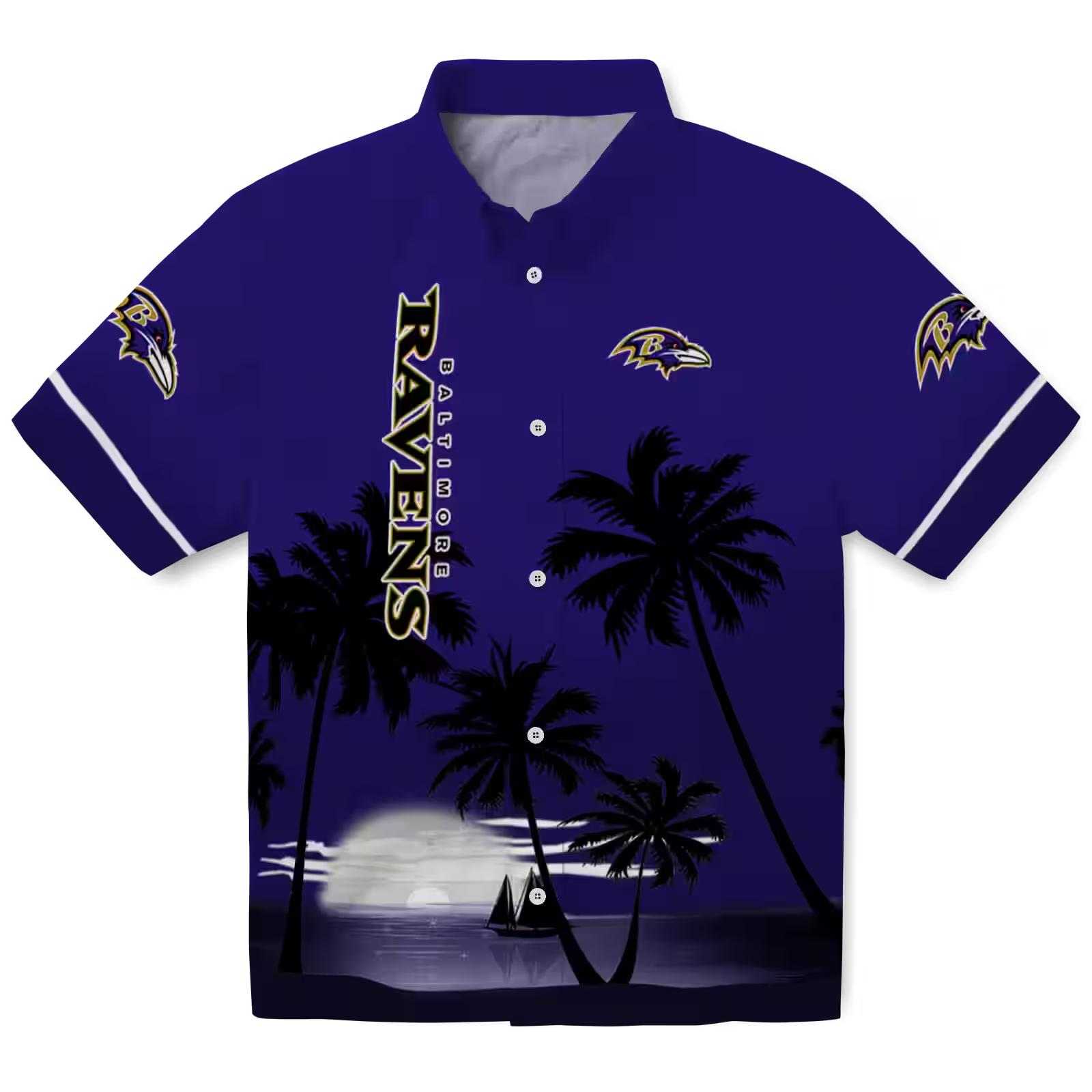 Baltimore Ravens Beach Sunset Purple Black Hawaiian Shirt